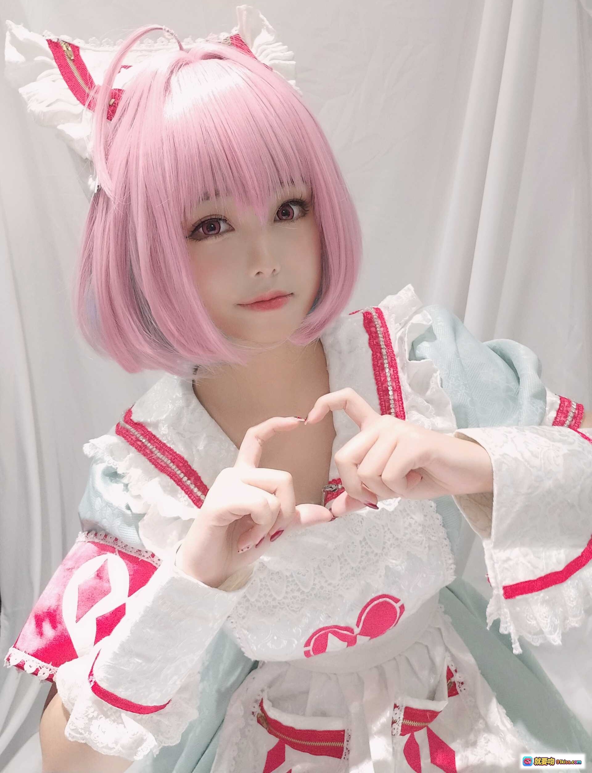 图片[2] - 蜜汁猫裘NO.034梦见璃亚梦粉发少女蕾丝内衣写真31P57MB白纱背景美腿白袜甜系cosplay - 就要吻