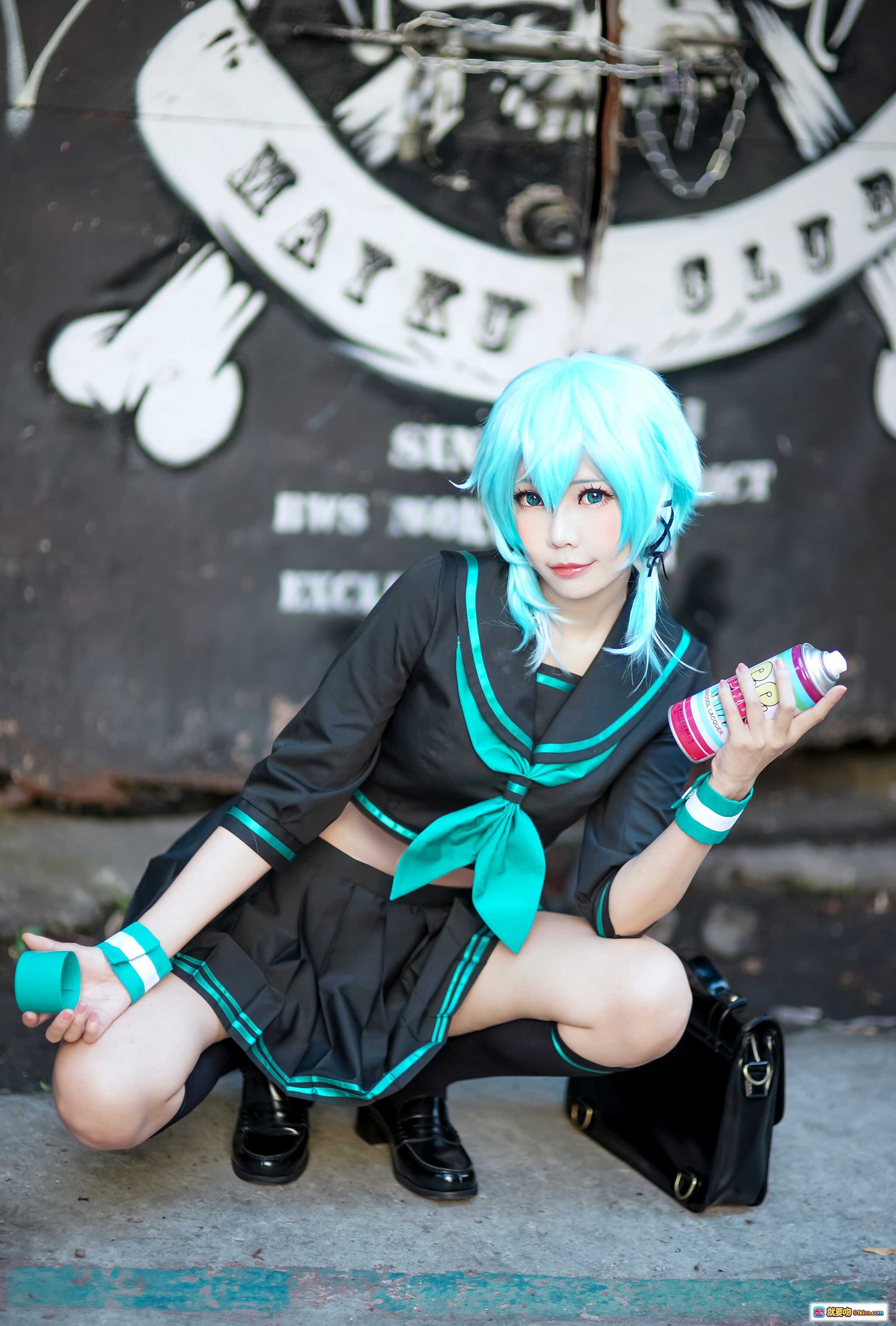 图片[9] - ElyEE子NO.024蓝发少女cosplay黑绿水手服造型清新甜美双臂交叉姿势写真 - 就要吻