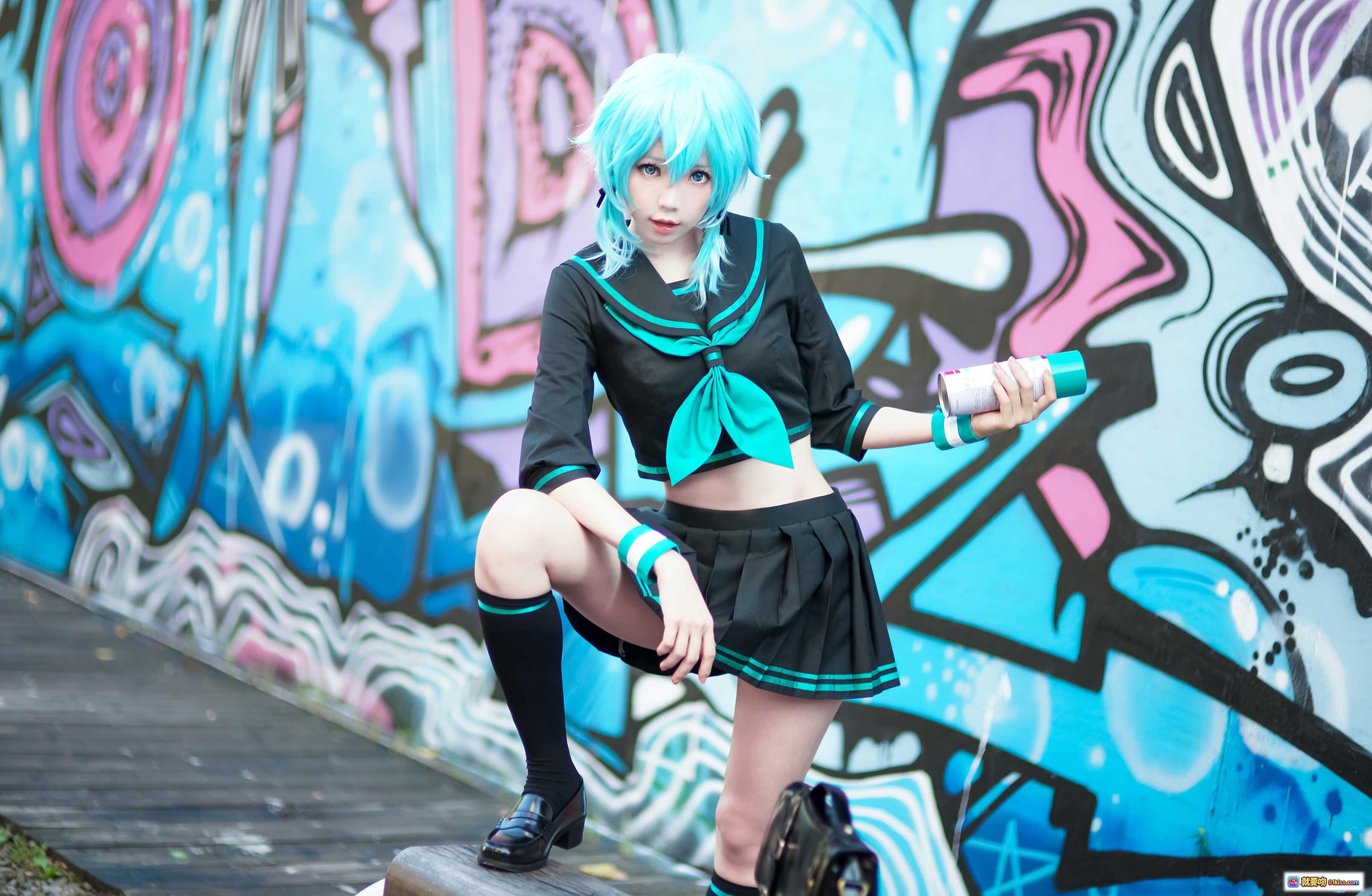 图片[6] - ElyEE子NO.024蓝发少女cosplay黑绿水手服造型清新甜美双臂交叉姿势写真 - 就要吻