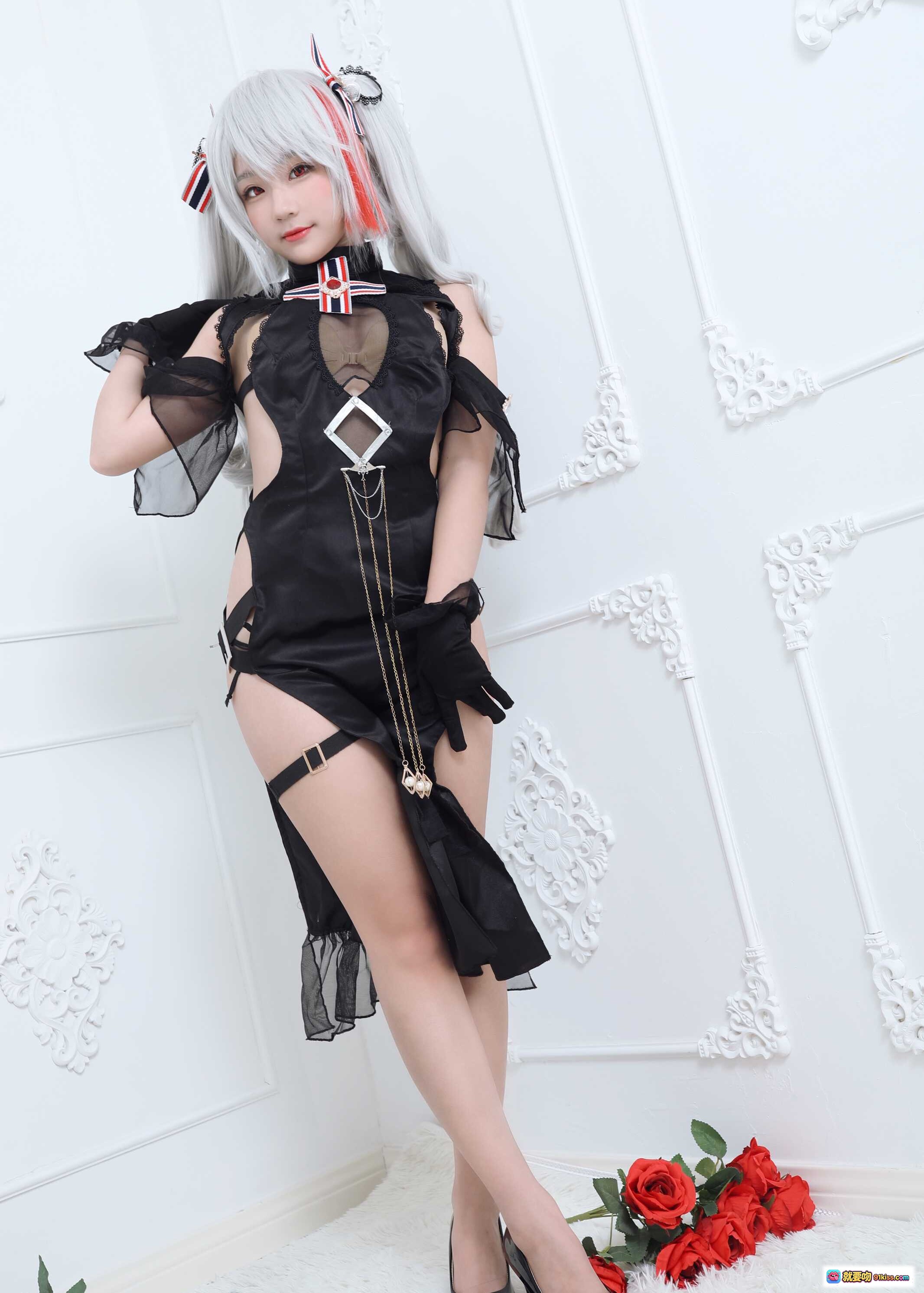 图片[3] - 弥美Mime NO.005 碧蓝航线欧根亲王黑裙蕾丝手套高开叉写真20P71MB - 就要吻