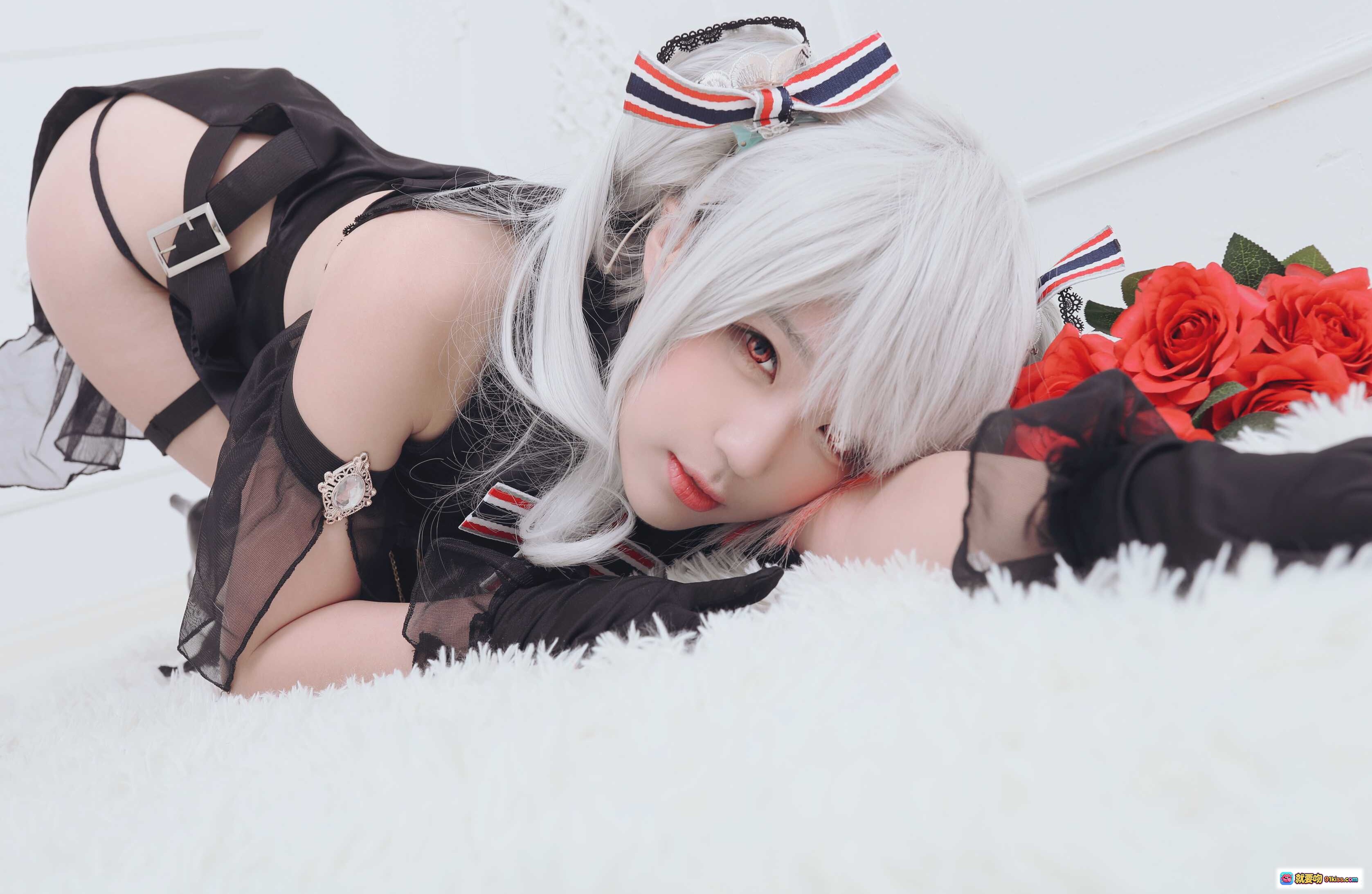 图片[10] - 弥美Mime NO.005 碧蓝航线欧根亲王黑裙蕾丝手套高开叉写真20P71MB - 就要吻