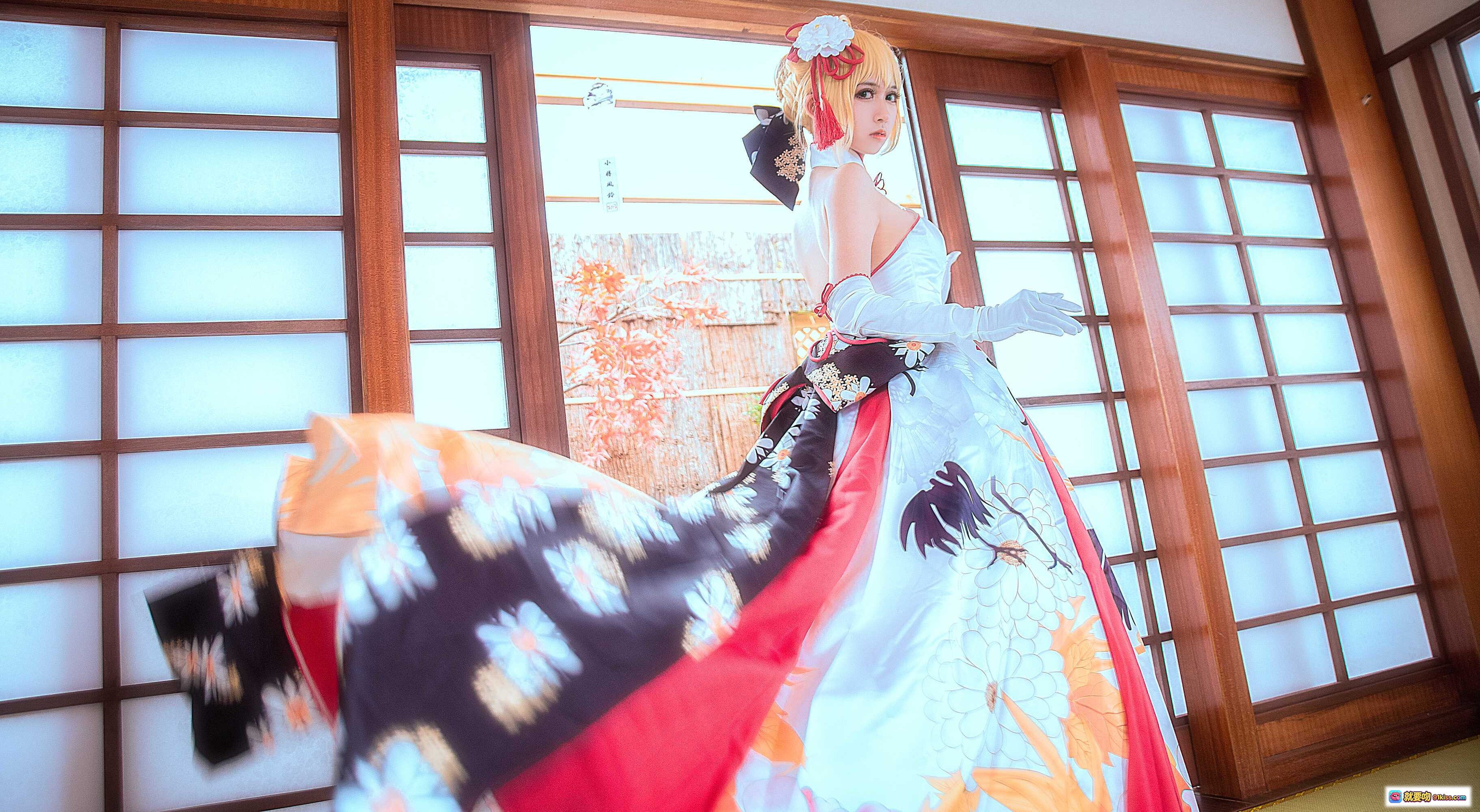 鳗鱼霏儿NO.002 King of Knight和风礼服cosplay写真 优雅日式传统服饰 精美刺绣飘逸裙摆 18P高清图集 - 就要吻