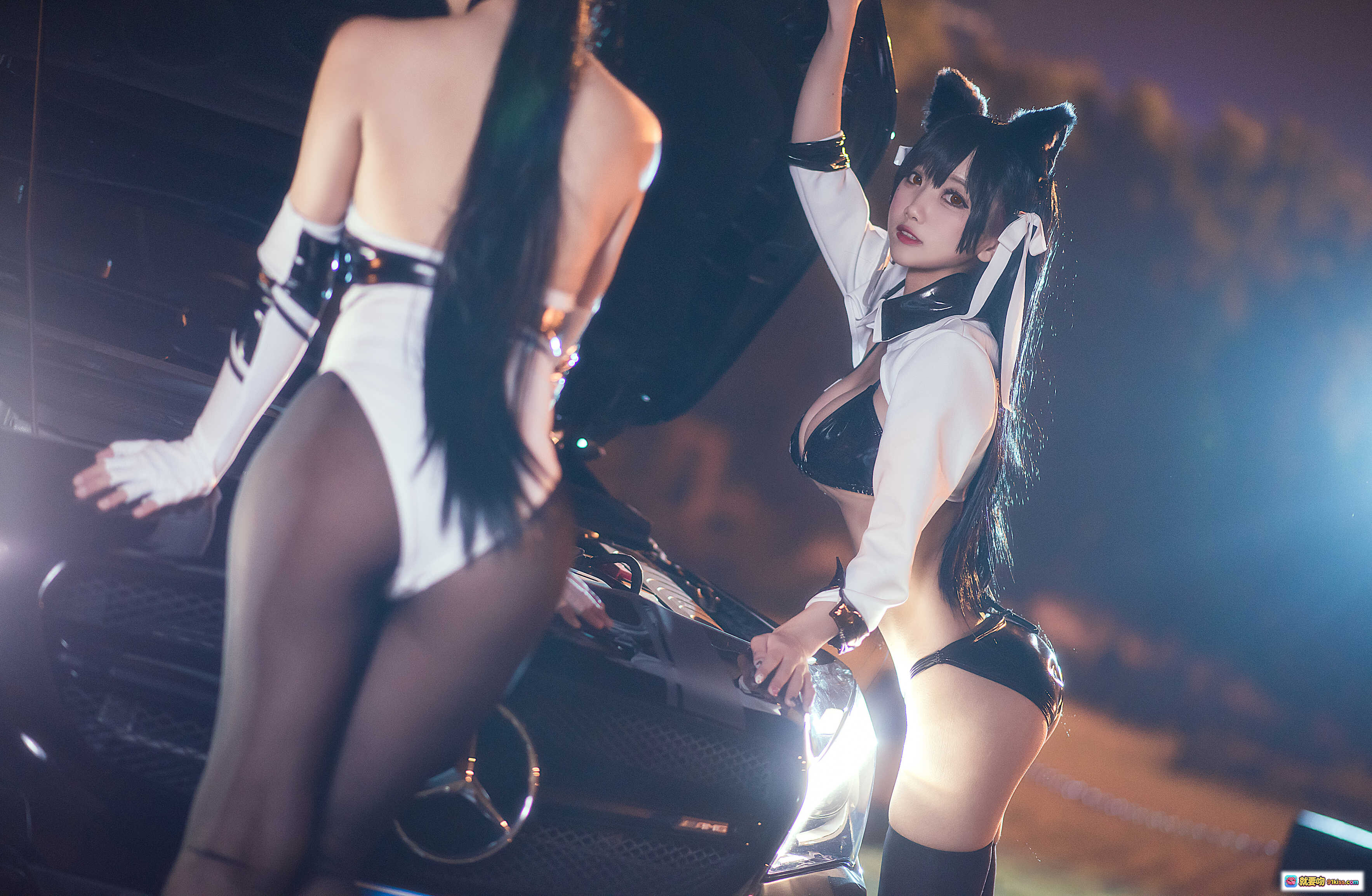 图片[7] - 鬼畜瑶NO.002爱宕赛车娘夜拍写真｜黑丝猫耳制服美少女倚奔驰车头｜碧蓝航线COSPLAY性感出镜 - 就要吻