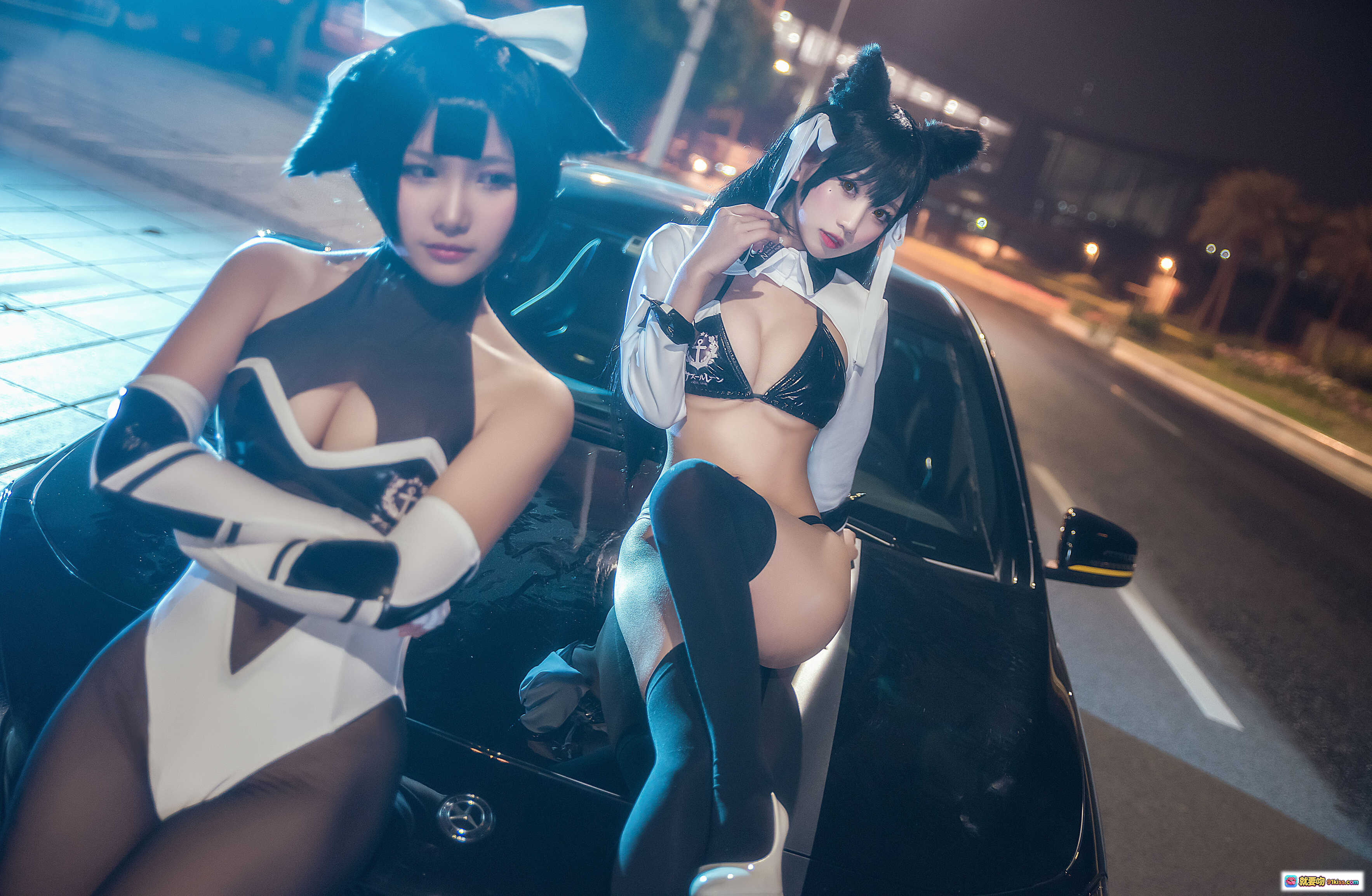 图片[9] - 鬼畜瑶NO.002爱宕赛车娘夜拍写真｜黑丝猫耳制服美少女倚奔驰车头｜碧蓝航线COSPLAY性感出镜 - 就要吻