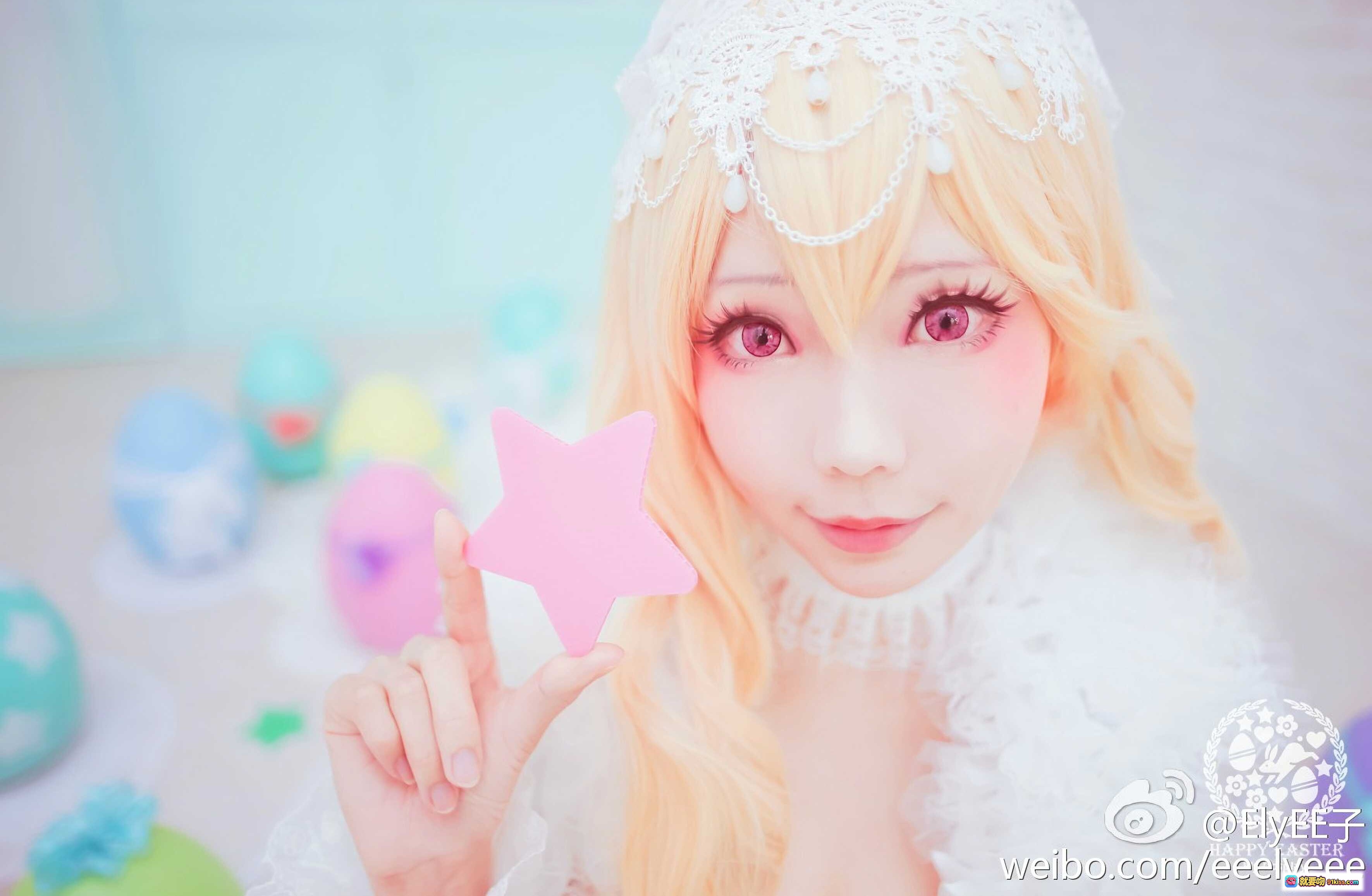 图片[6] - ElyEE子NO.014 白色兔女郎cosplay Easter主题 甜美金发少女 彩蛋装饰 蕾丝裙 白丝袜 拍摄写真 甜系风格 春日氛围 - 就要吻