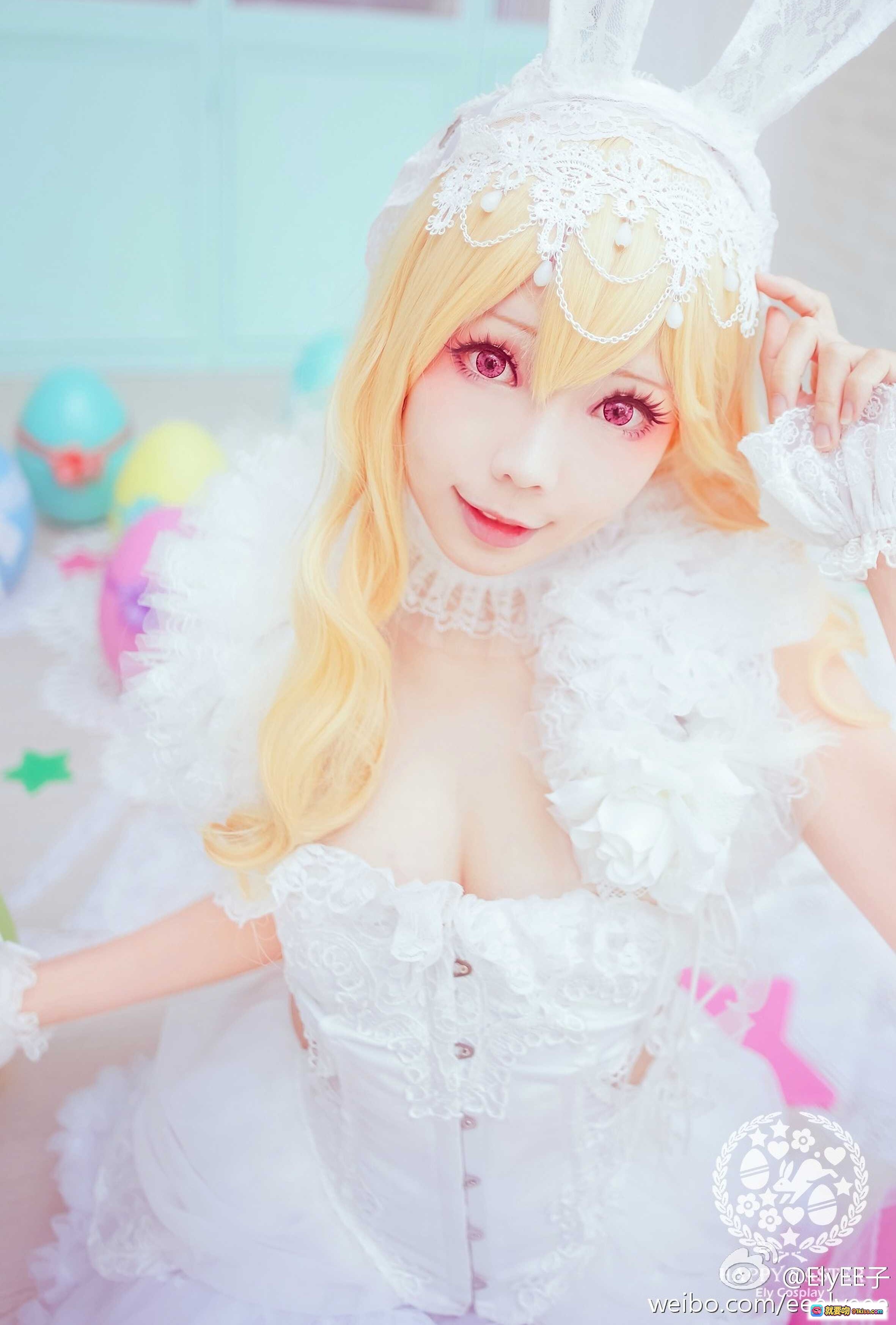 图片[4] - ElyEE子NO.014 白色兔女郎cosplay Easter主题 甜美金发少女 彩蛋装饰 蕾丝裙 白丝袜 拍摄写真 甜系风格 春日氛围 - 就要吻