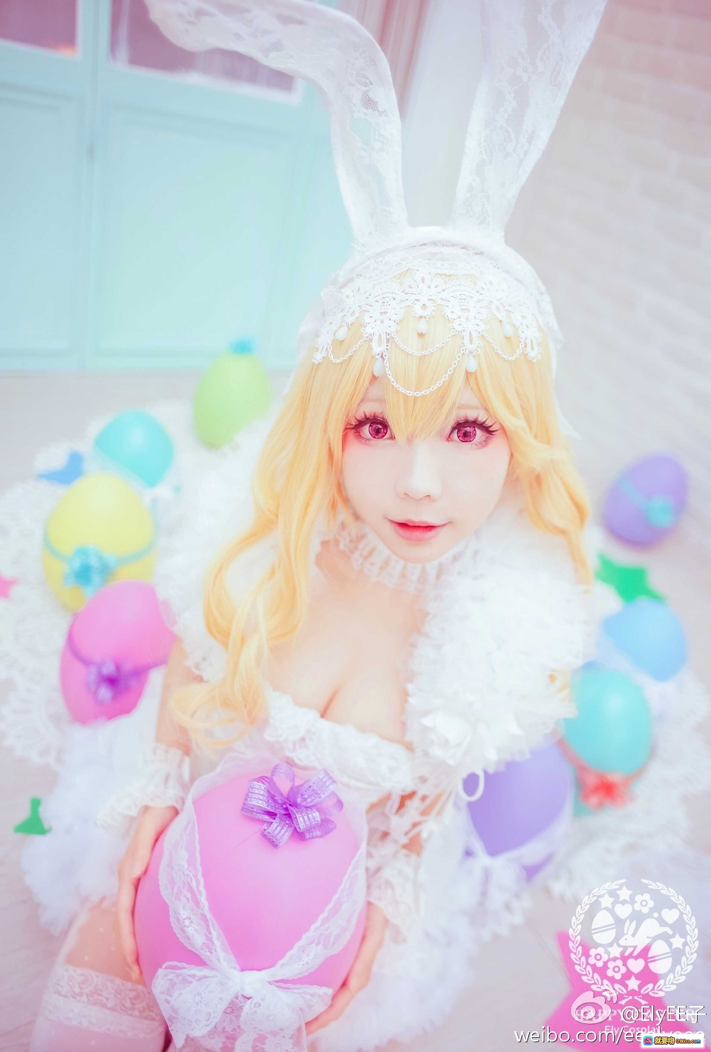 图片[9] - ElyEE子NO.014 白色兔女郎cosplay Easter主题 甜美金发少女 彩蛋装饰 蕾丝裙 白丝袜 拍摄写真 甜系风格 春日氛围 - 就要吻