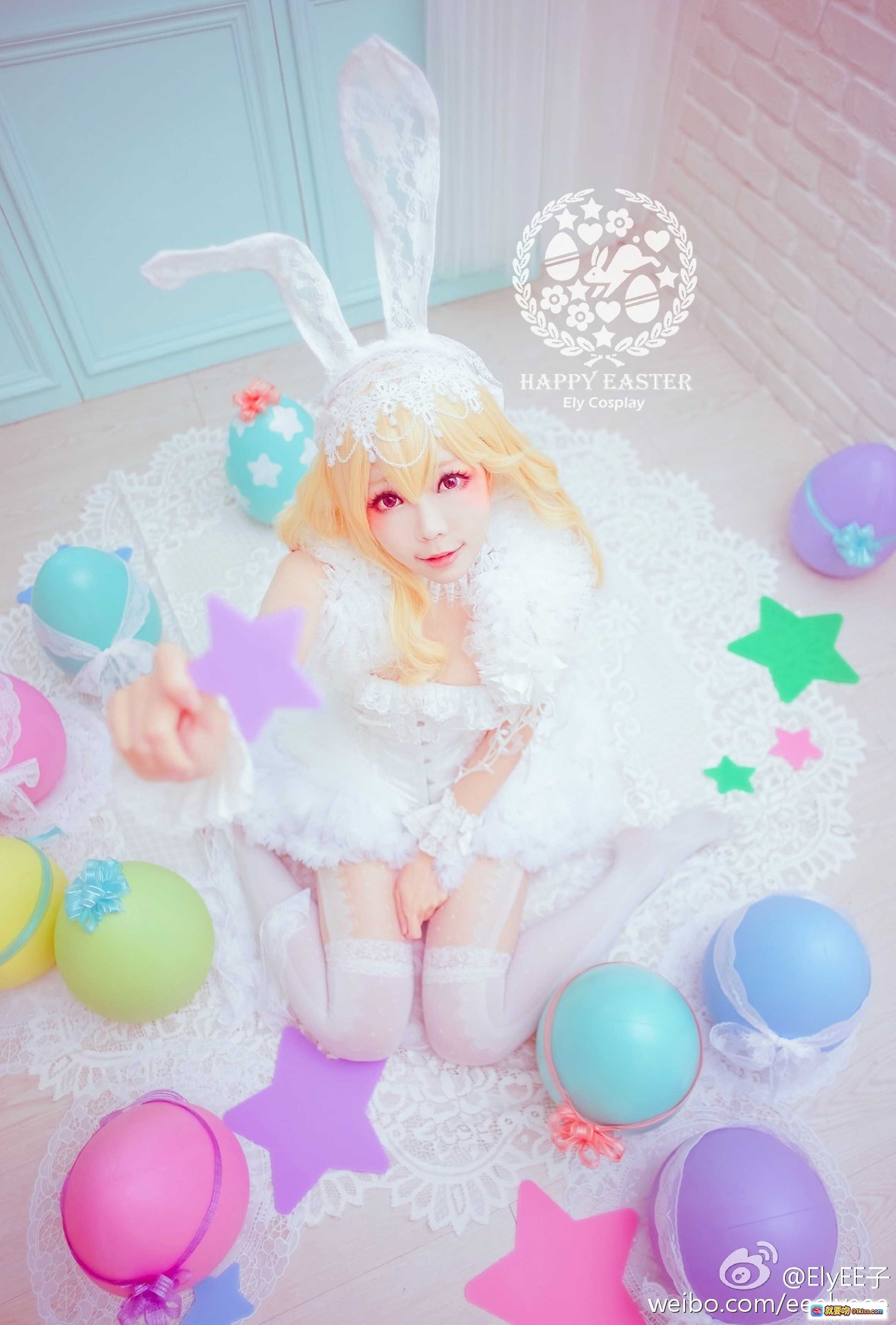 图片[3] - ElyEE子NO.014 白色兔女郎cosplay Easter主题 甜美金发少女 彩蛋装饰 蕾丝裙 白丝袜 拍摄写真 甜系风格 春日氛围 - 就要吻