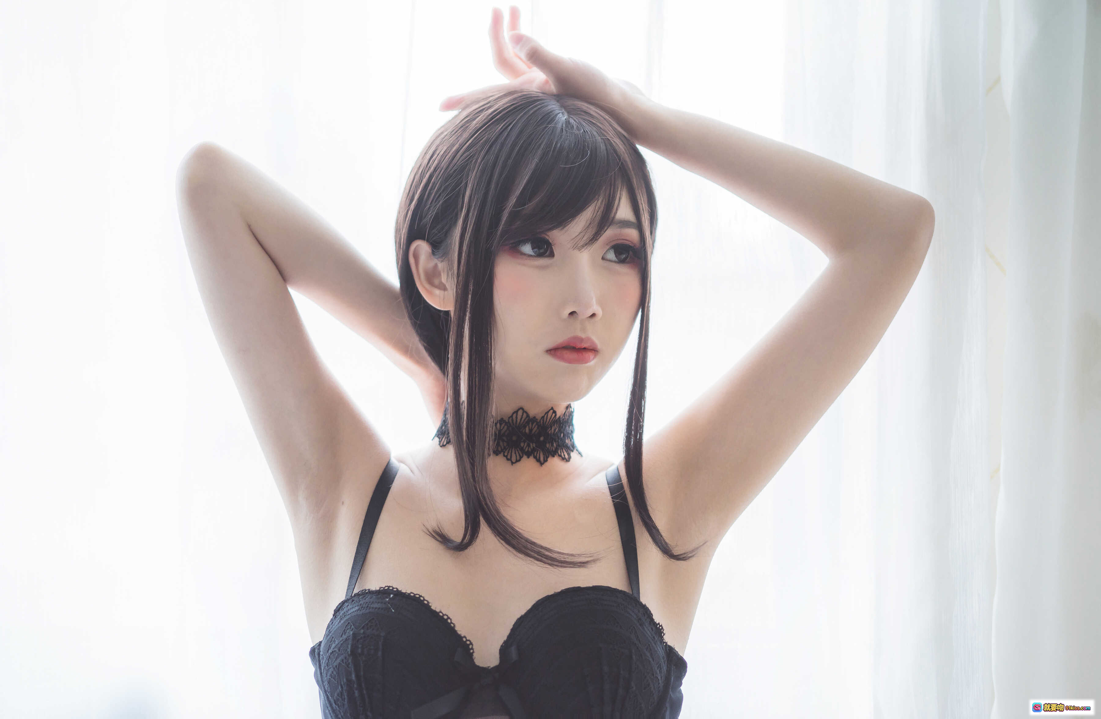 图片[6] - 面饼仙儿NO.012脑内少女黑色束衣写真 黑丝美腿蕾丝内衣床上私房性感诱惑摄影集 - 就要吻