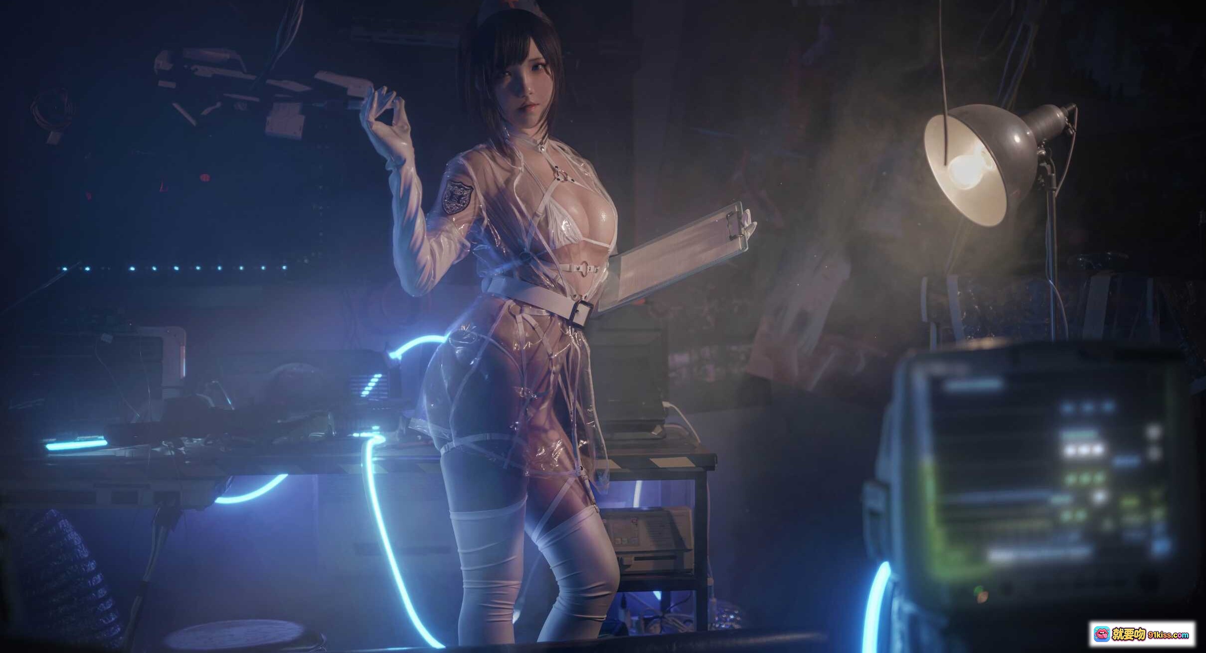 图片[2] - 阿薰kaOri NO.003 黑暗王朝 25P 83MB 未来科幻风 白色紧身衣 高跟长靴 赛博朋克场景 霓虹灯光 暗黑氛围 美女背影 机甲元素 电子设备环绕 - 就要吻