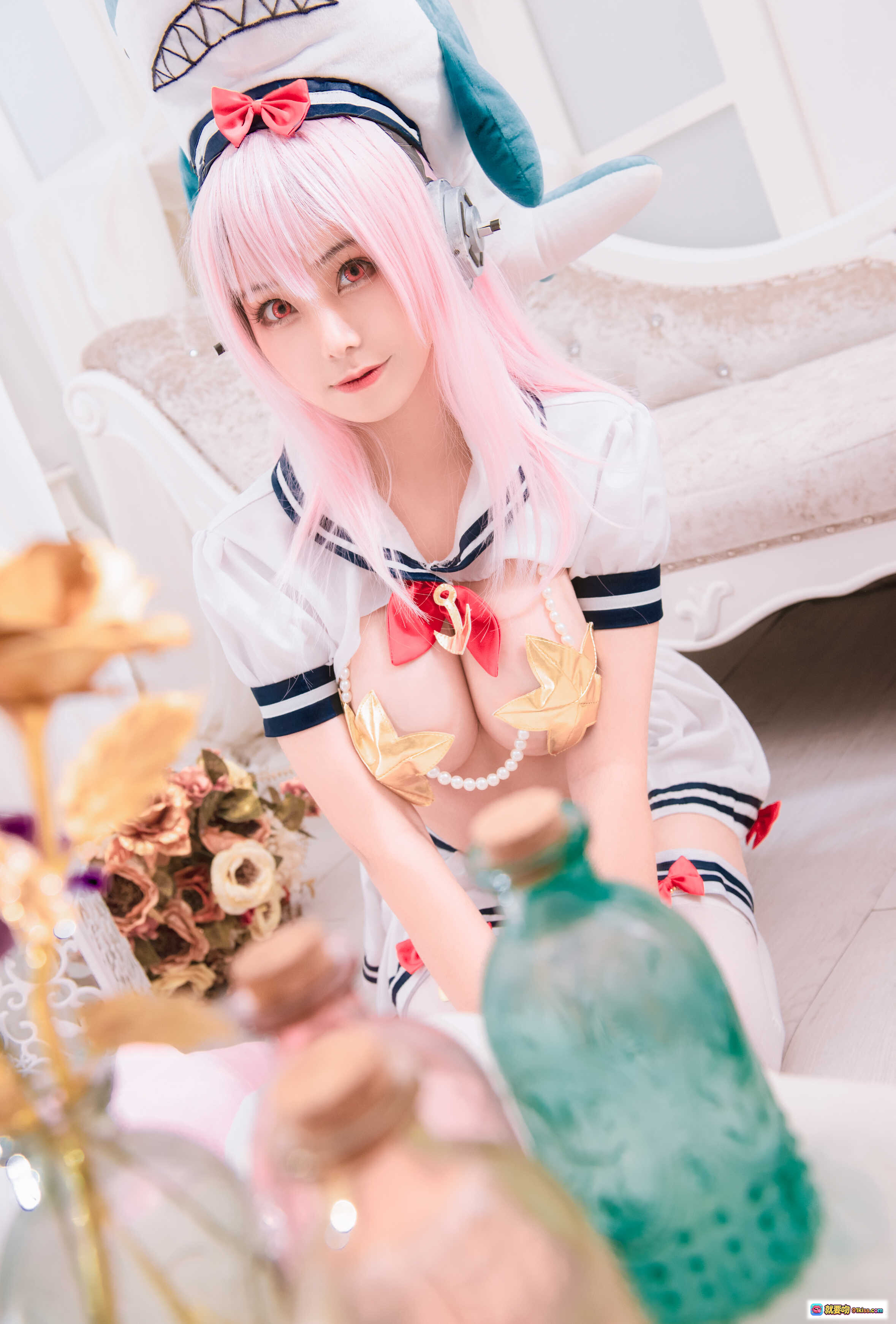 图片[7] - 蜜汁猫裘索尼子双鱼座cosplay 粉发鲨鱼帽水手服比心造型 12P高清写真集 - 就要吻