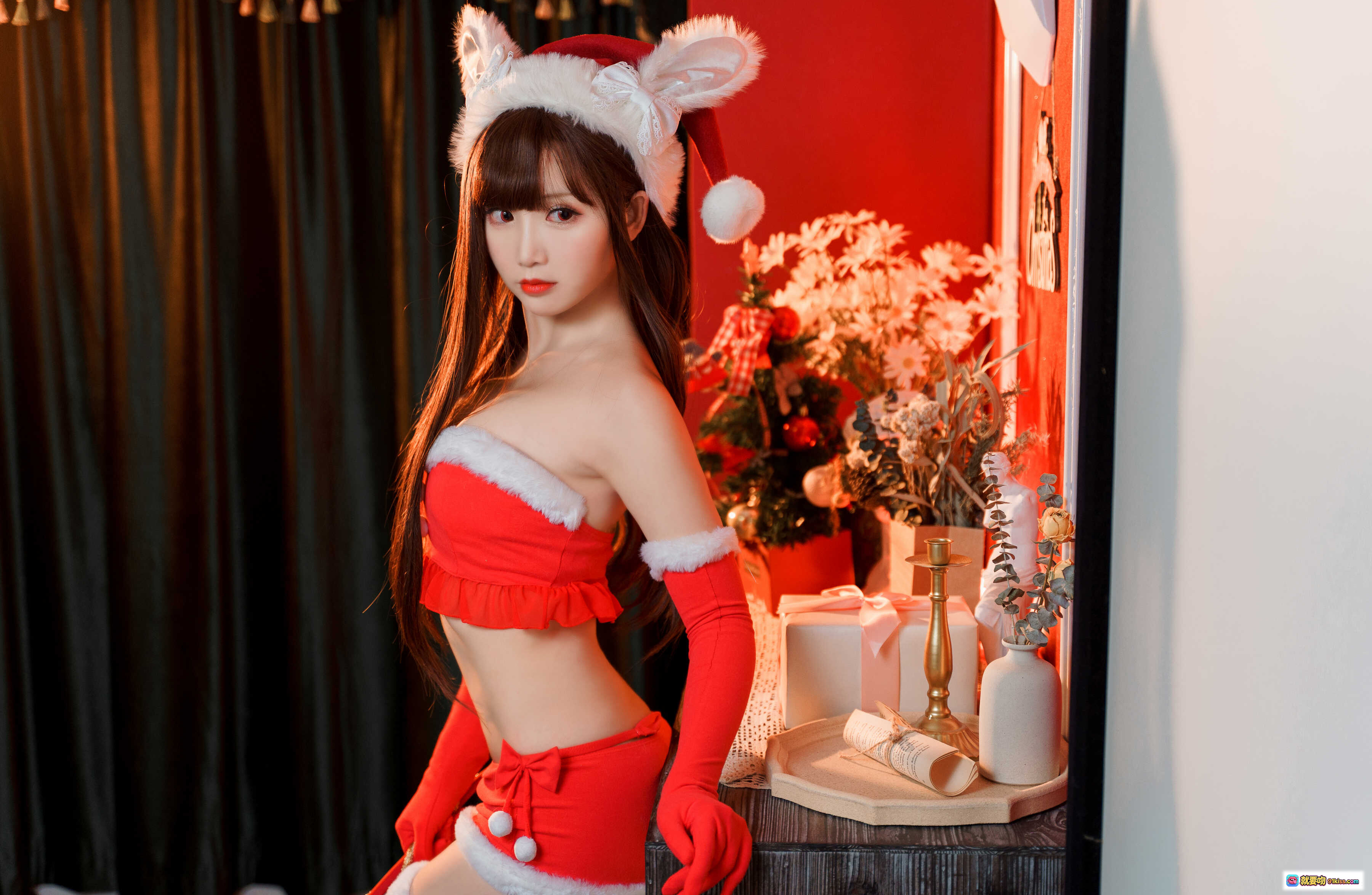 图片[3] - 面饼仙儿NO.103圣诞短裙写真 40P670MB 兔耳圣诞帽红丝袜美腿沙发场景礼物树温馨氛围性感甜美风 - 就要吻