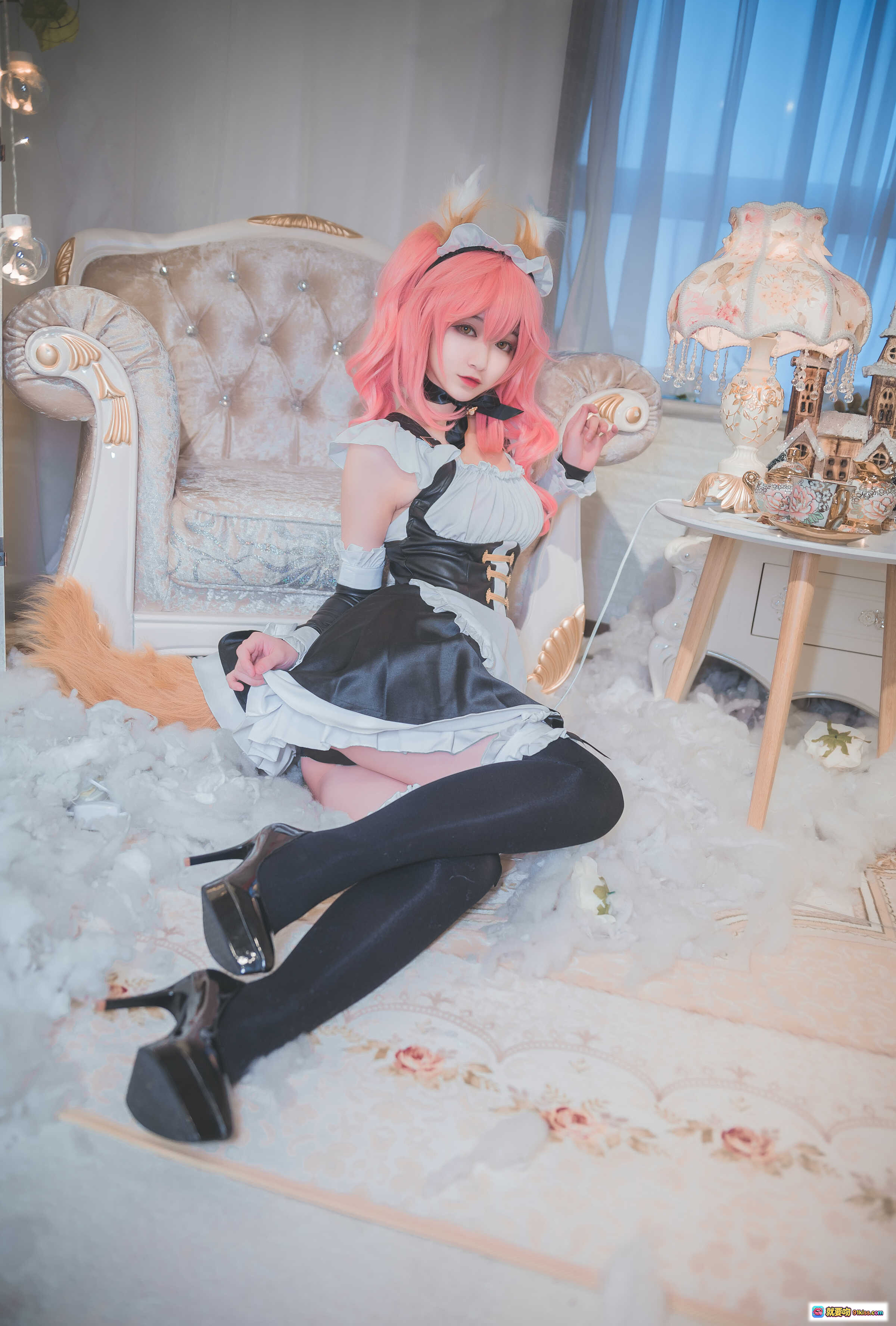 图片[9] - 鬼畜瑶NO.013玉藻前女仆cos写真｜粉发猫耳黑丝高跟｜室内唯美摆拍29P - 就要吻