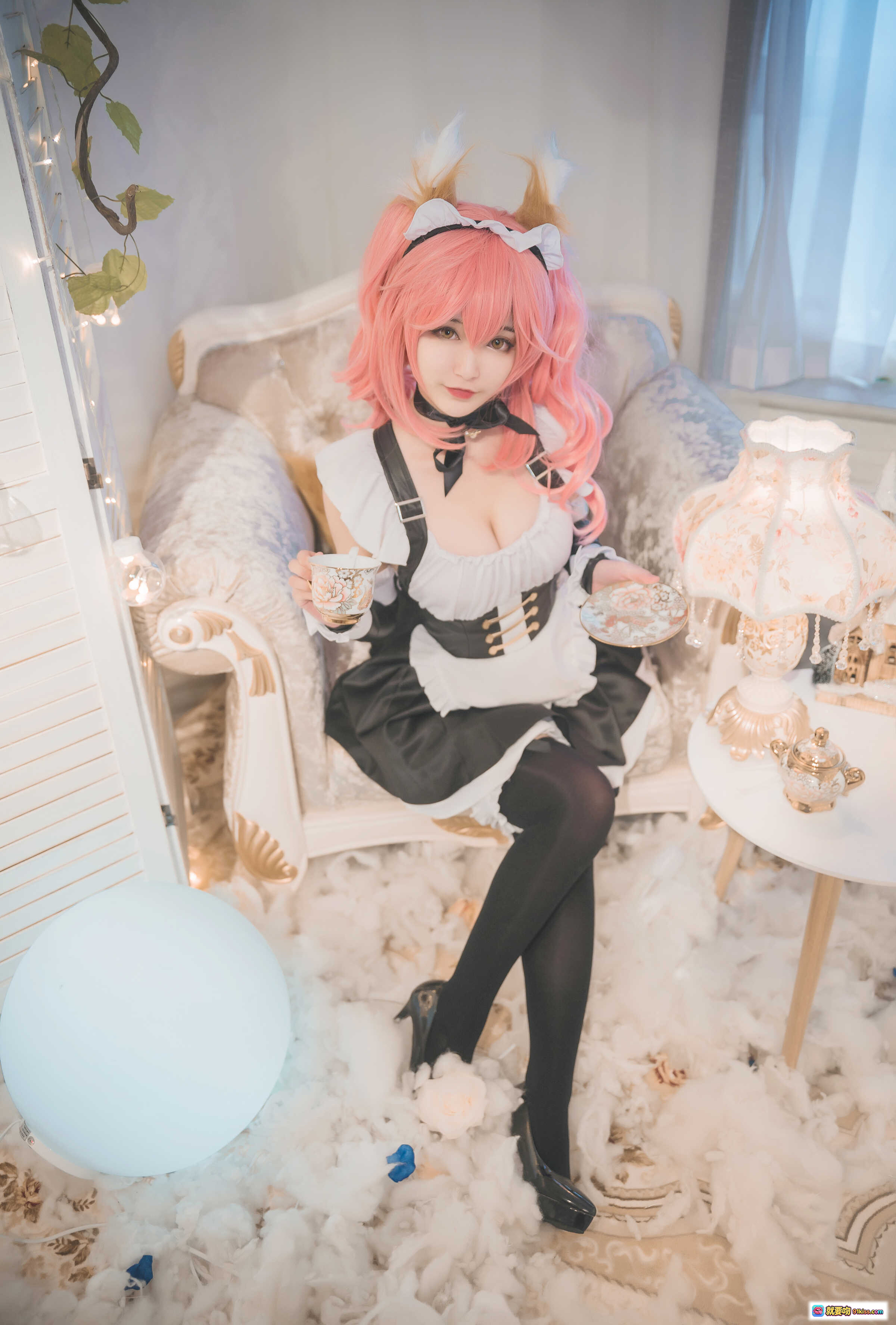 图片[4] - 鬼畜瑶NO.013玉藻前女仆cos写真｜粉发猫耳黑丝高跟｜室内唯美摆拍29P - 就要吻