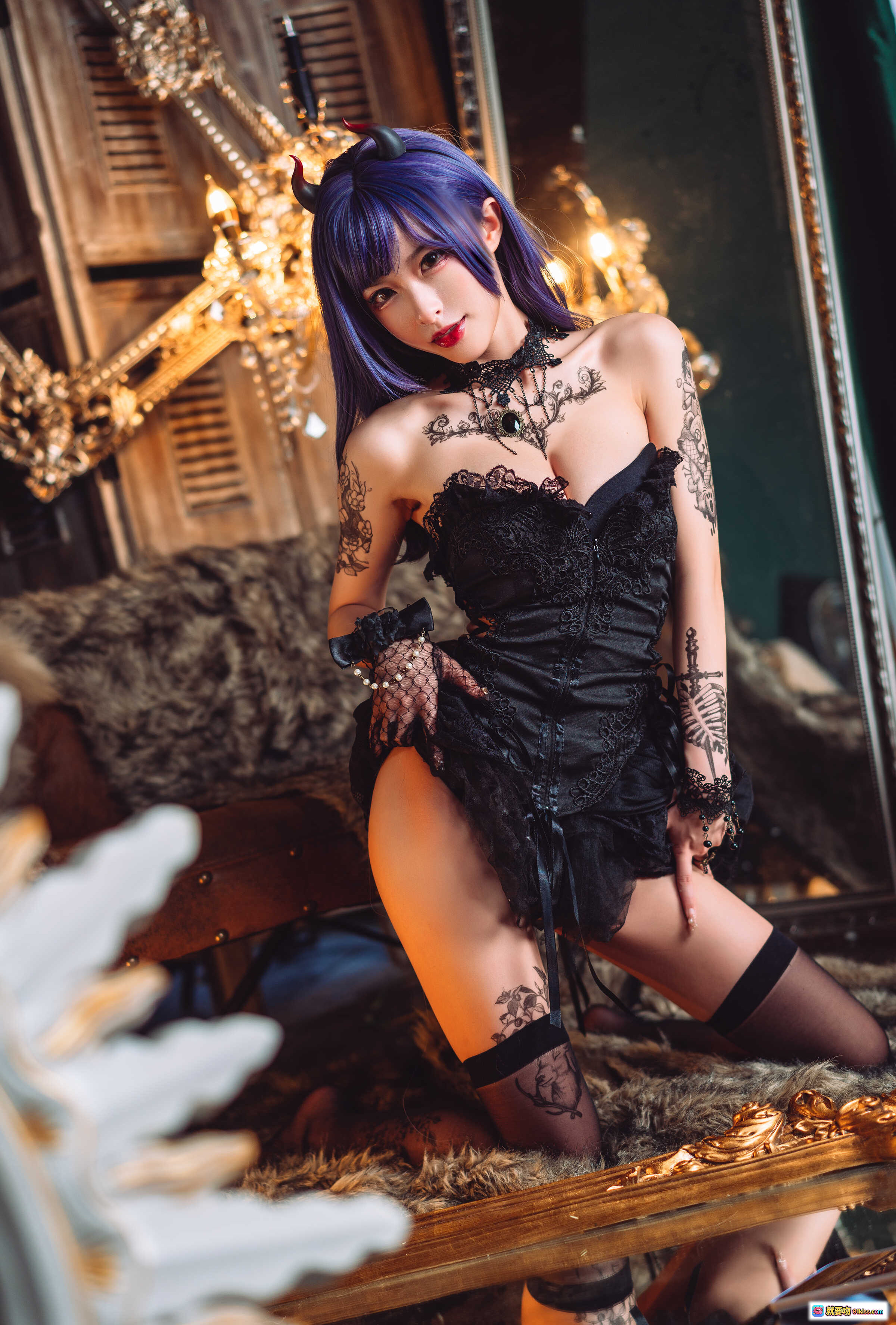 图片[10] - 清水由乃NO.012暗黑纹身写真 | 黑色蕾丝内衣+丝袜美腿+哥特风造型 | 30P高清图集 - 就要吻