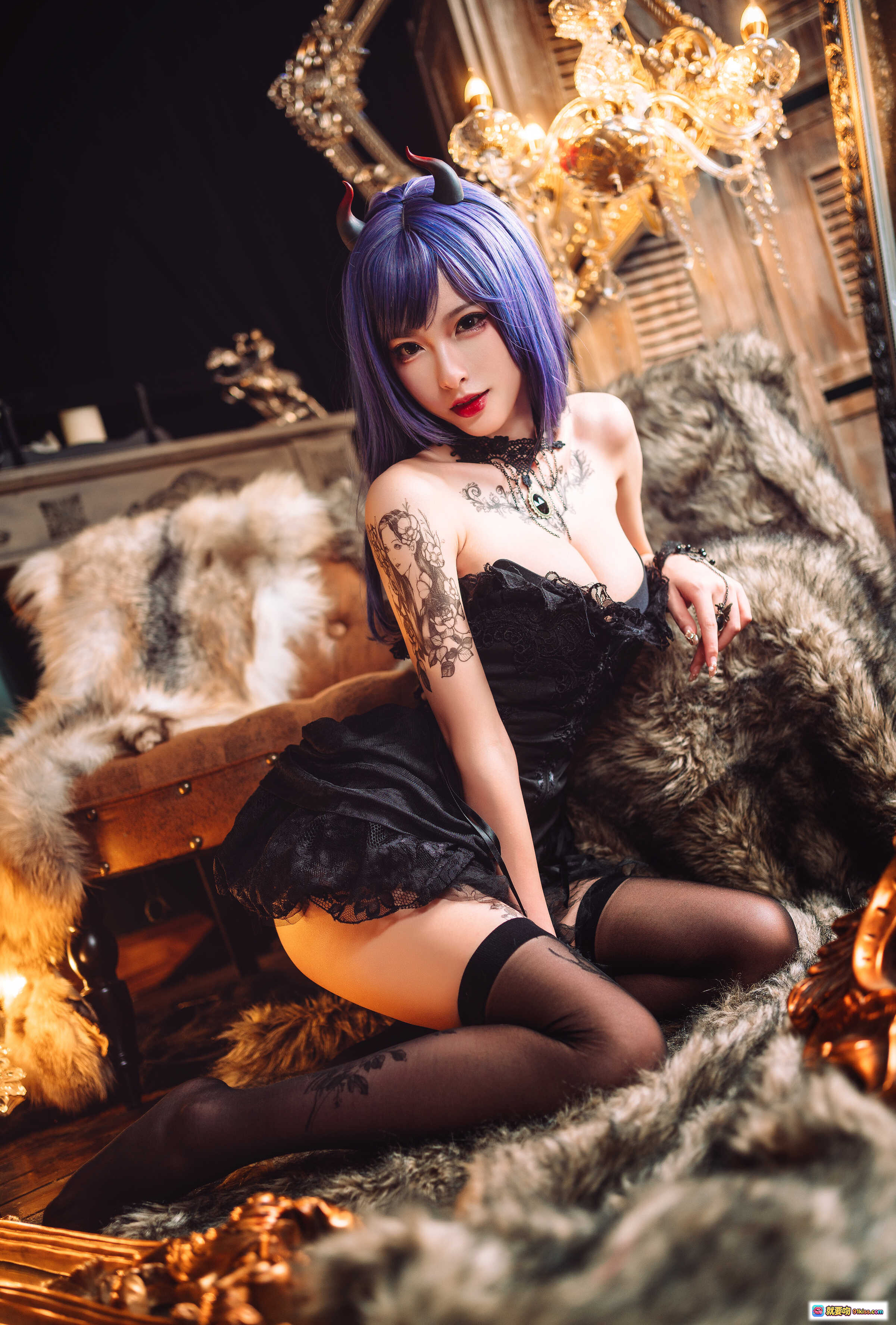 图片[5] - 清水由乃NO.012暗黑纹身写真 | 黑色蕾丝内衣+丝袜美腿+哥特风造型 | 30P高清图集 - 就要吻