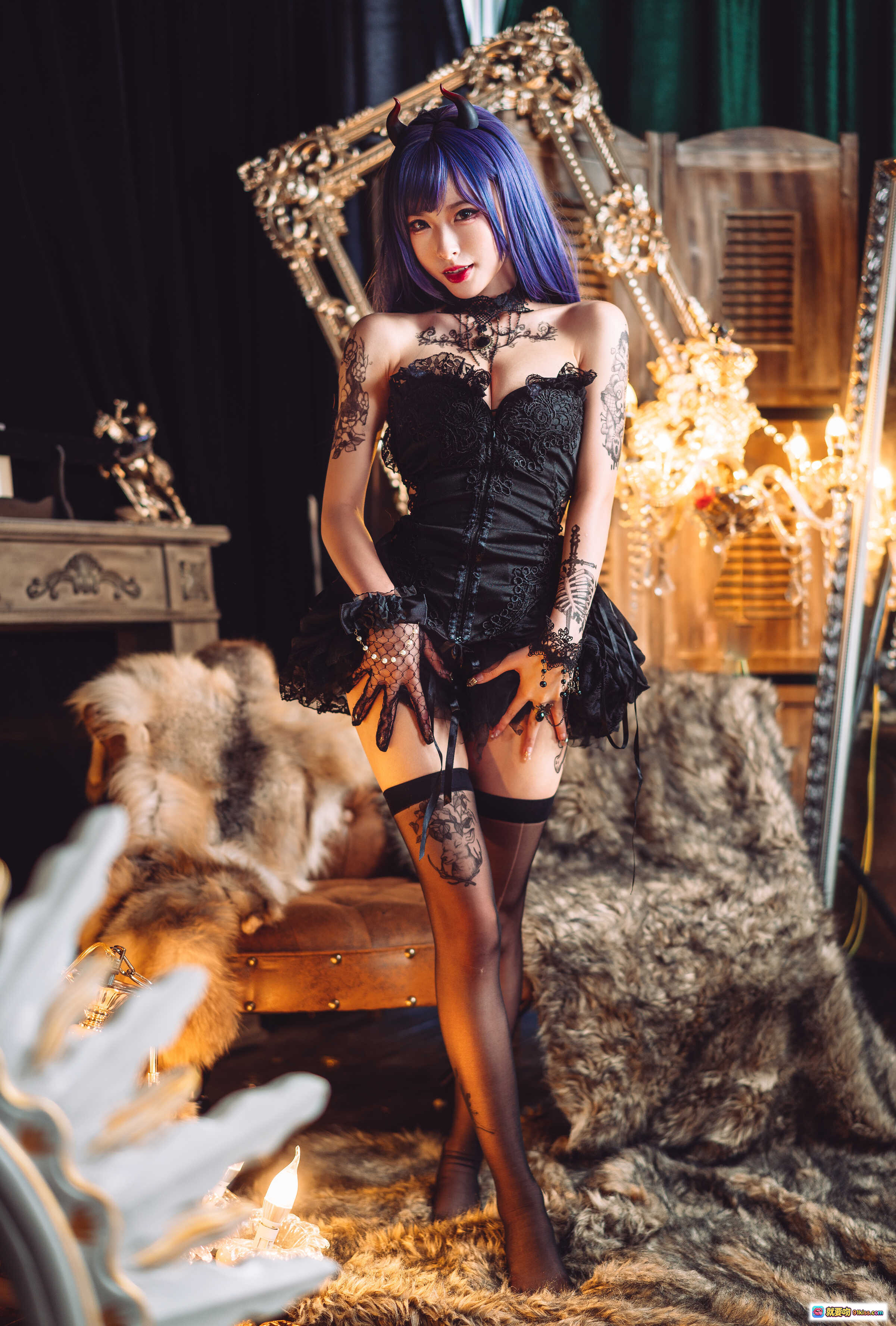 图片[8] - 清水由乃NO.012暗黑纹身写真 | 黑色蕾丝内衣+丝袜美腿+哥特风造型 | 30P高清图集 - 就要吻