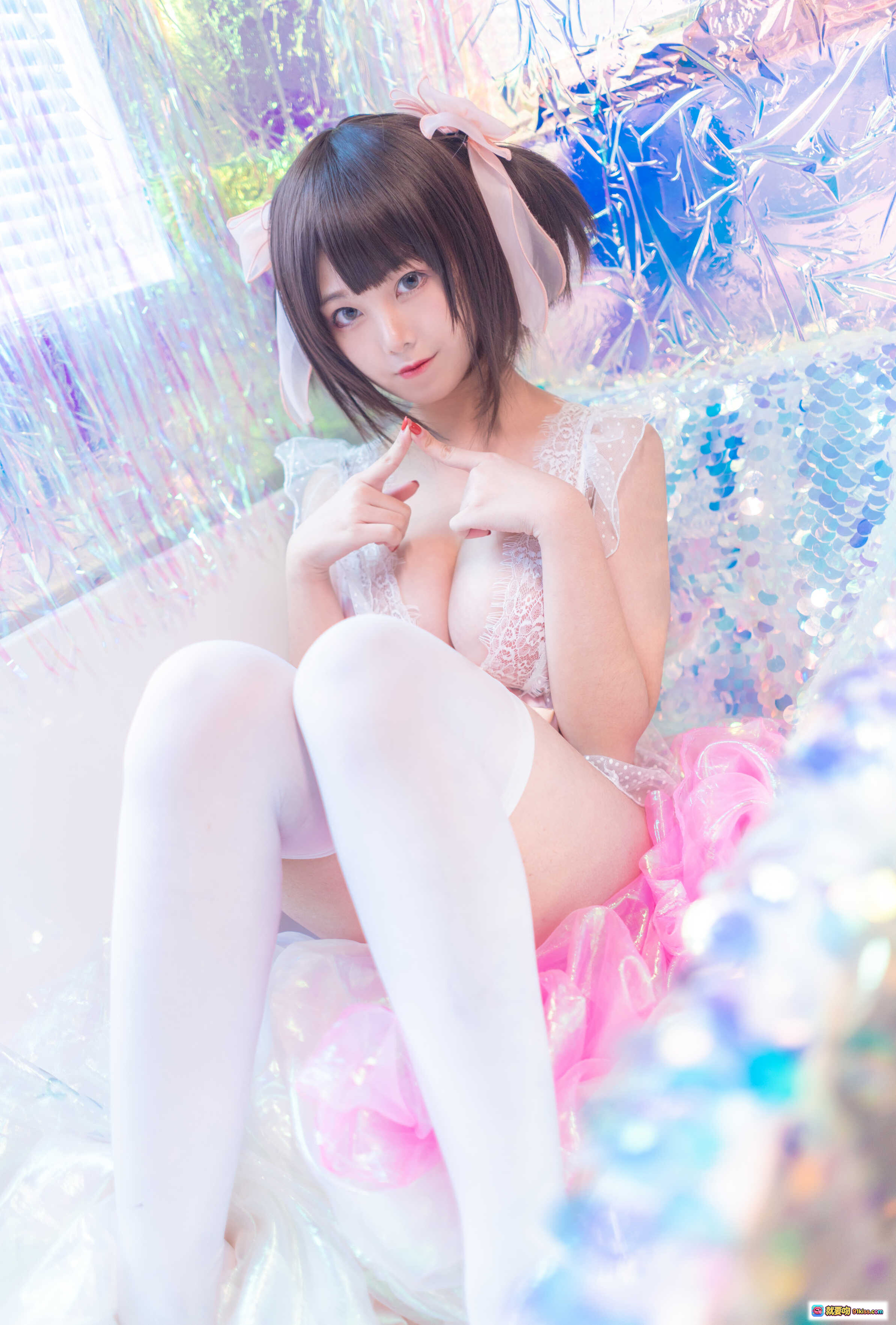 图片[5] - 蜜汁猫裘NO.002粉色私房写真 甜美少女蕾丝内衣梦幻背景14P高清图集 - 就要吻