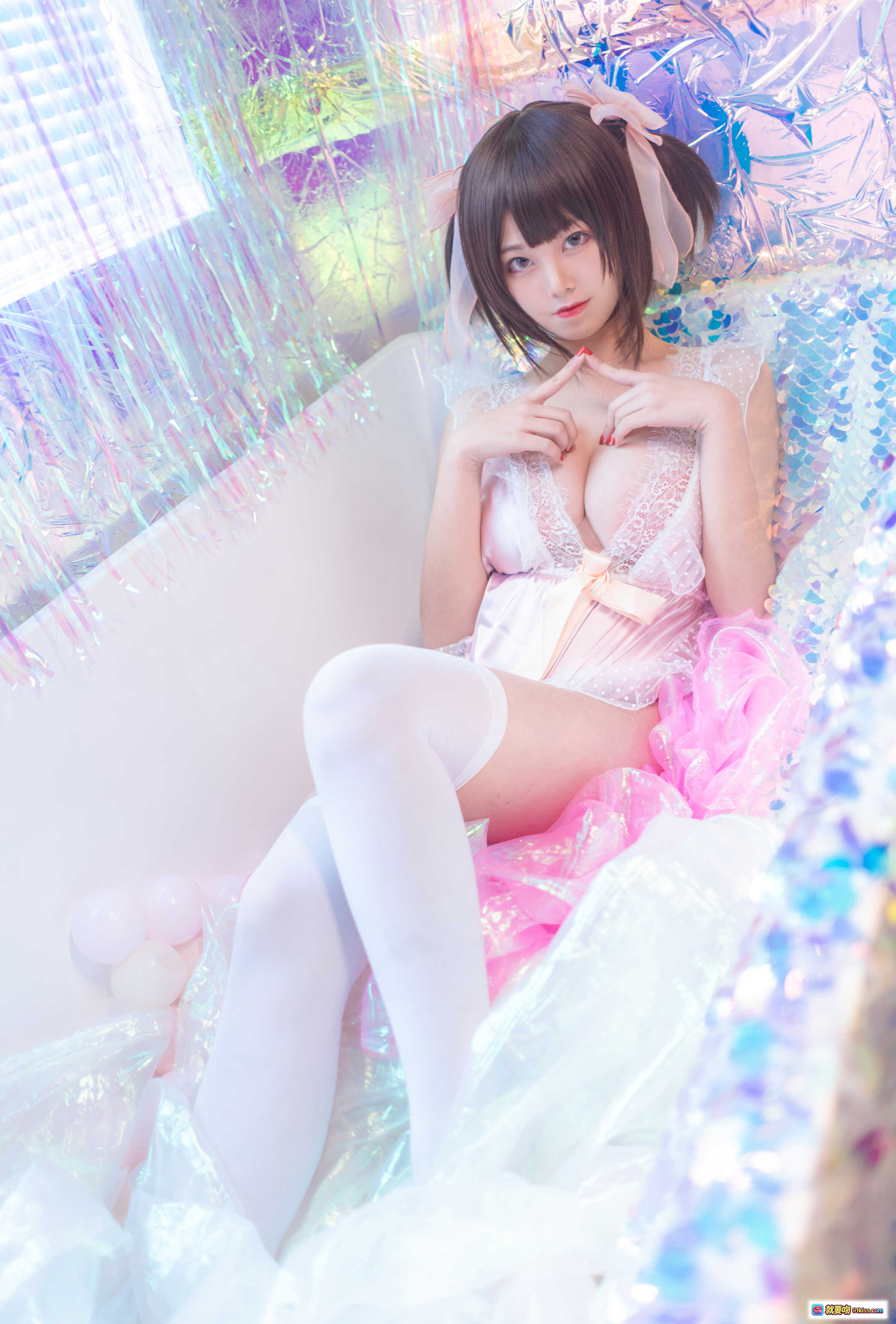 图片[4] - 蜜汁猫裘NO.002粉色私房写真 甜美少女蕾丝内衣梦幻背景14P高清图集 - 就要吻