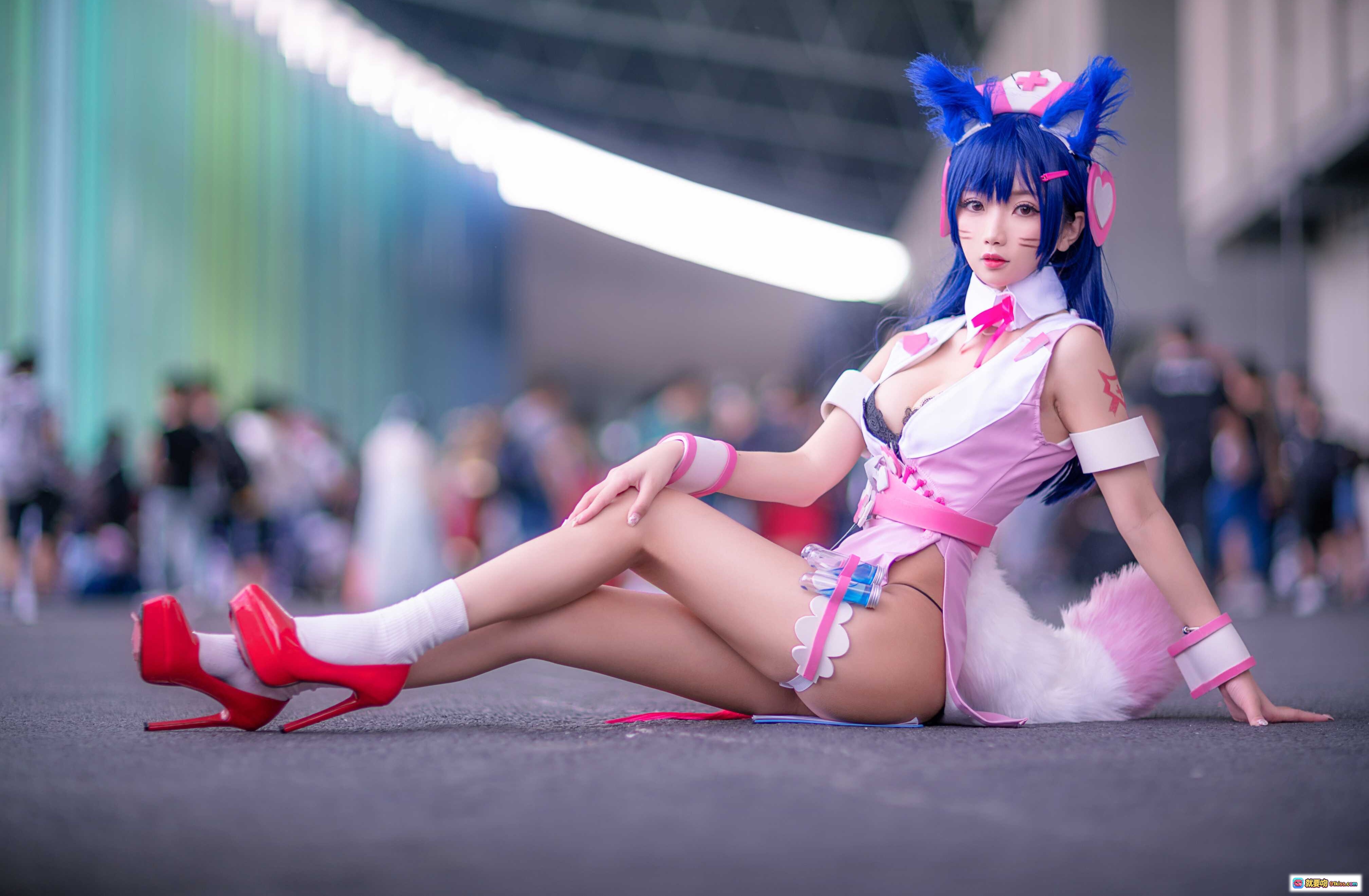 图片[4] - 鬼畜瑶NO.005阿狸cosplay粉色护士装蓝发猫耳萌系写真14P高清图集 - 就要吻