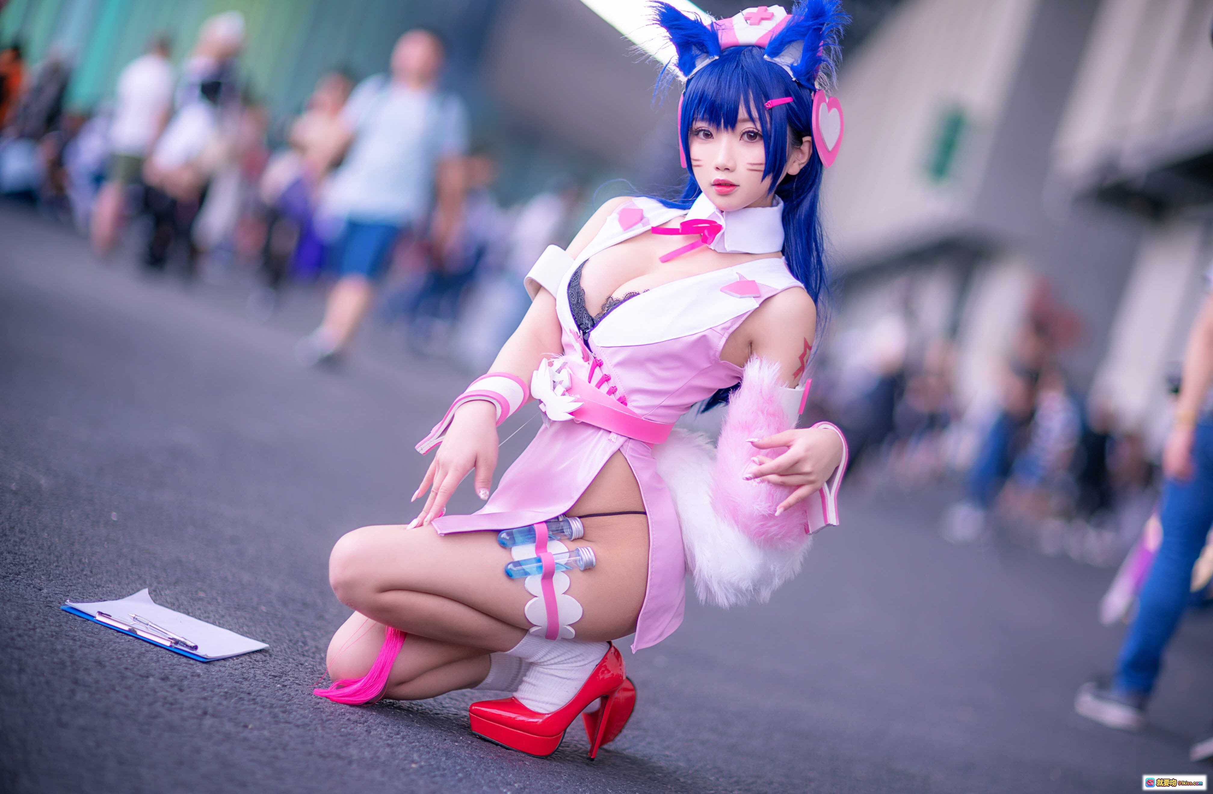 图片[6] - 鬼畜瑶NO.005阿狸cosplay粉色护士装蓝发猫耳萌系写真14P高清图集 - 就要吻