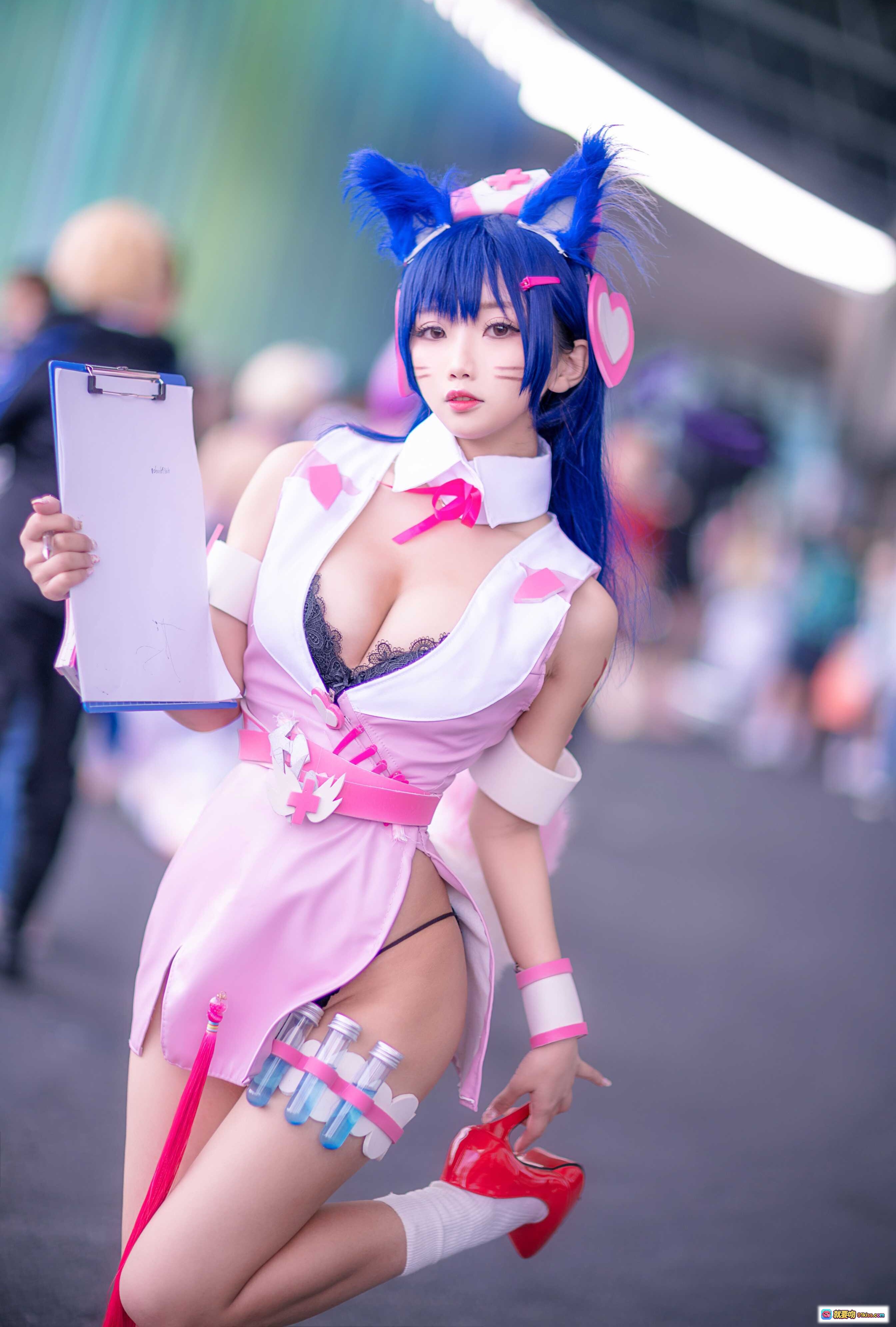 图片[2] - 鬼畜瑶NO.005阿狸cosplay粉色护士装蓝发猫耳萌系写真14P高清图集 - 就要吻