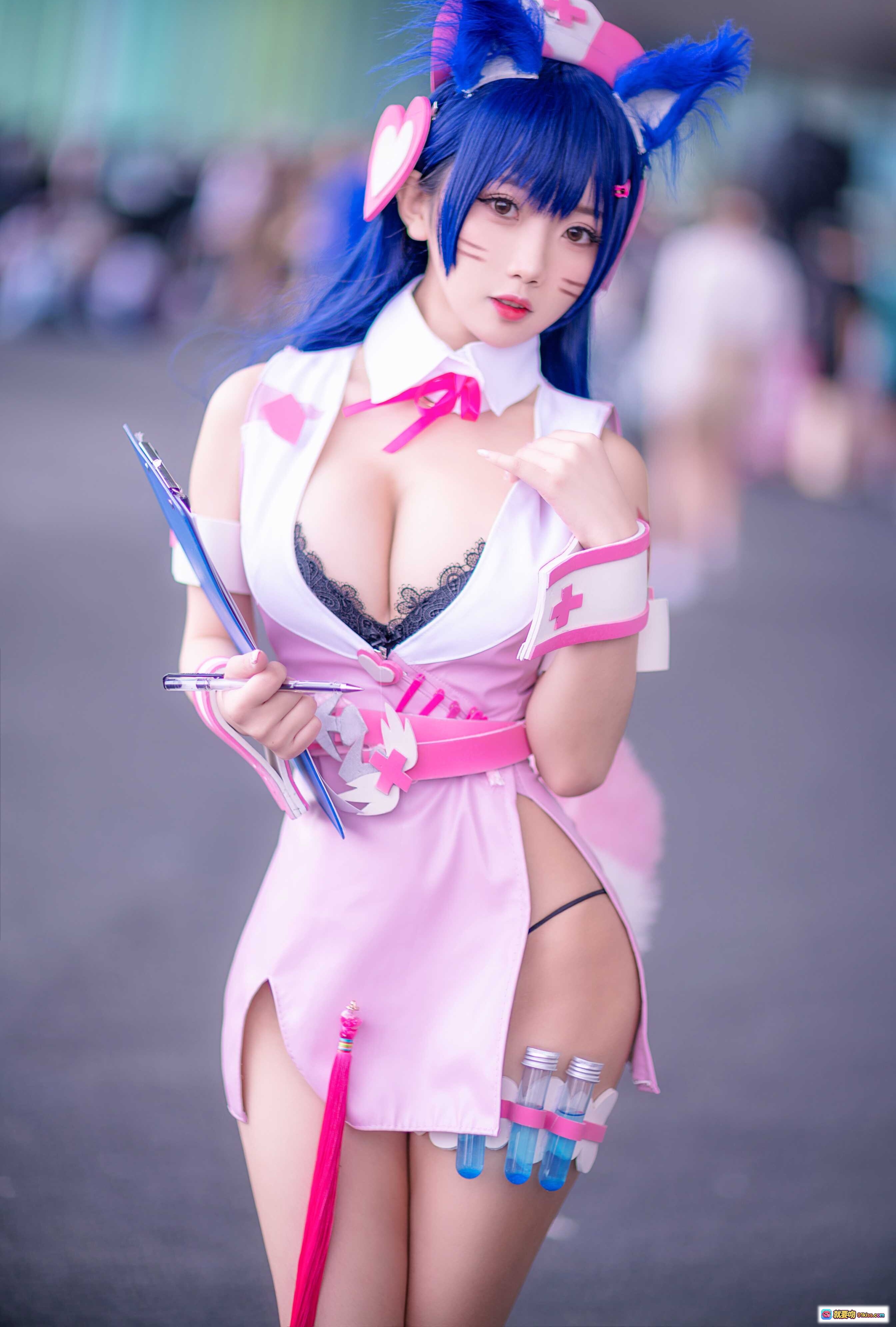 图片[5] - 鬼畜瑶NO.005阿狸cosplay粉色护士装蓝发猫耳萌系写真14P高清图集 - 就要吻