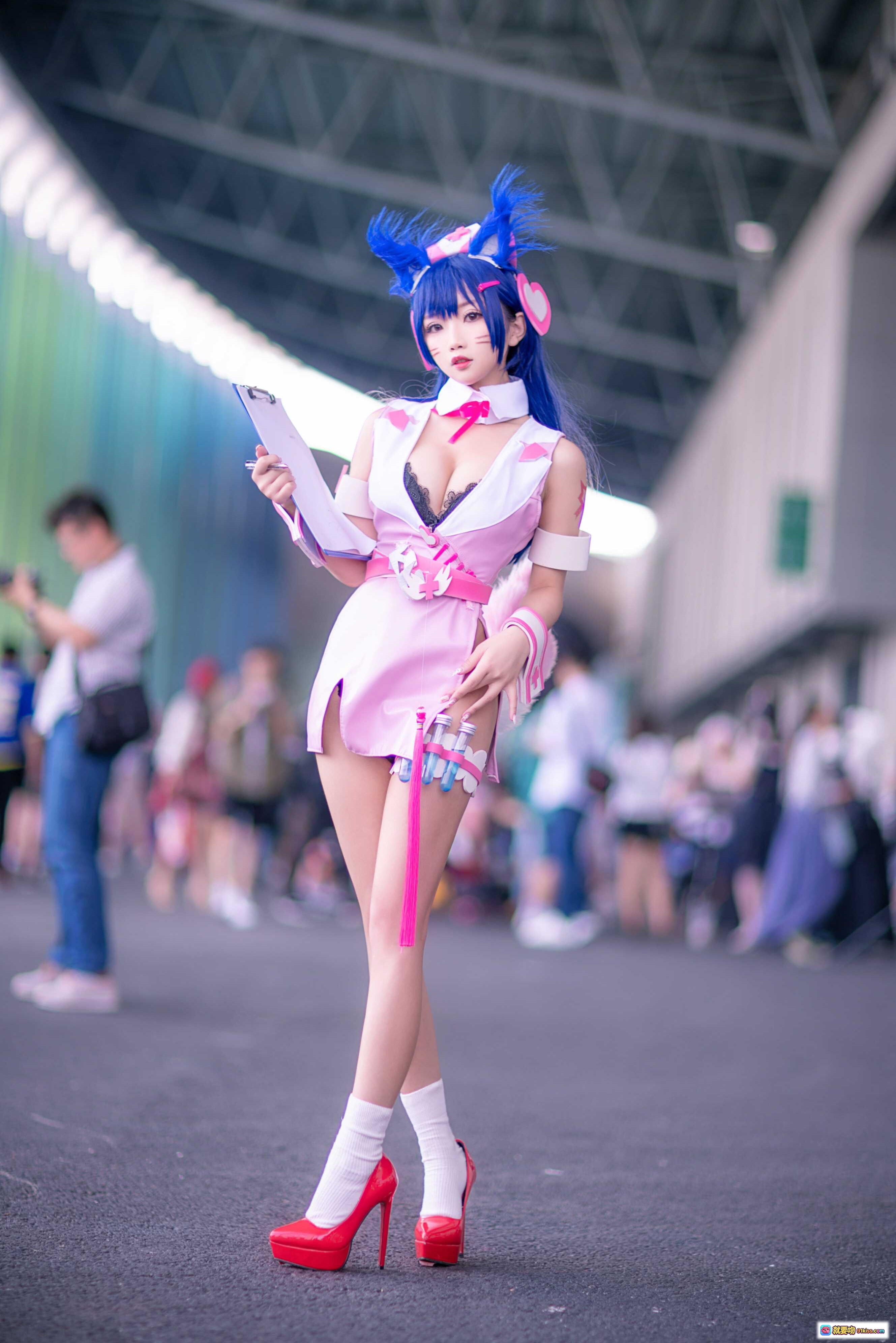 图片[8] - 鬼畜瑶NO.005阿狸cosplay粉色护士装蓝发猫耳萌系写真14P高清图集 - 就要吻