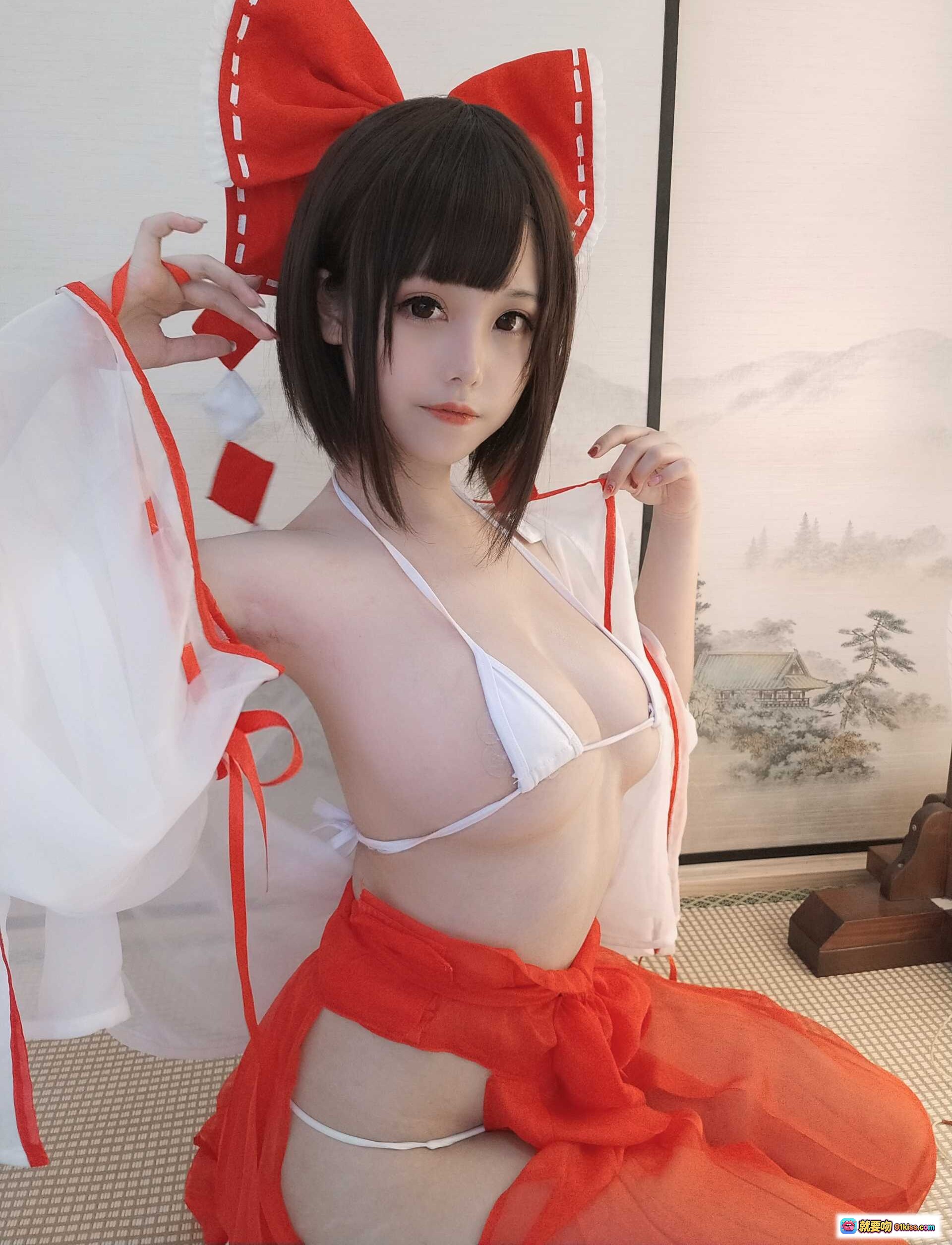 图片[9] - 蜜汁猫裘NO.043透明巫女姐姐写真 61P高清美图 红白和风cosplay 甜美短发少女 日式神社背景 优雅性感造型 - 就要吻