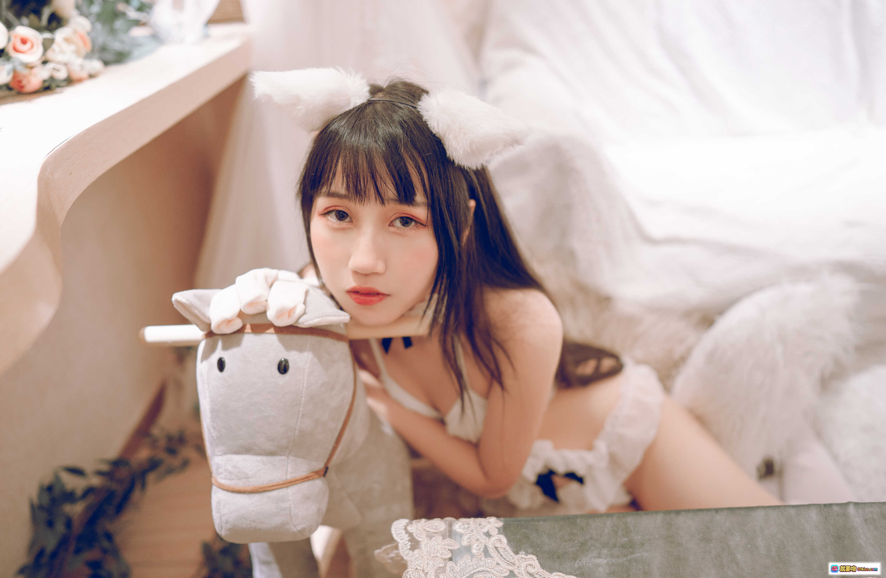 图片[3] - 不呆猫狐狸写真NO.007 | 白色蕾丝猫耳少女 | 甜美私房摄影 | 26P高清图集 | 萝莉风居家摆拍 - 就要吻