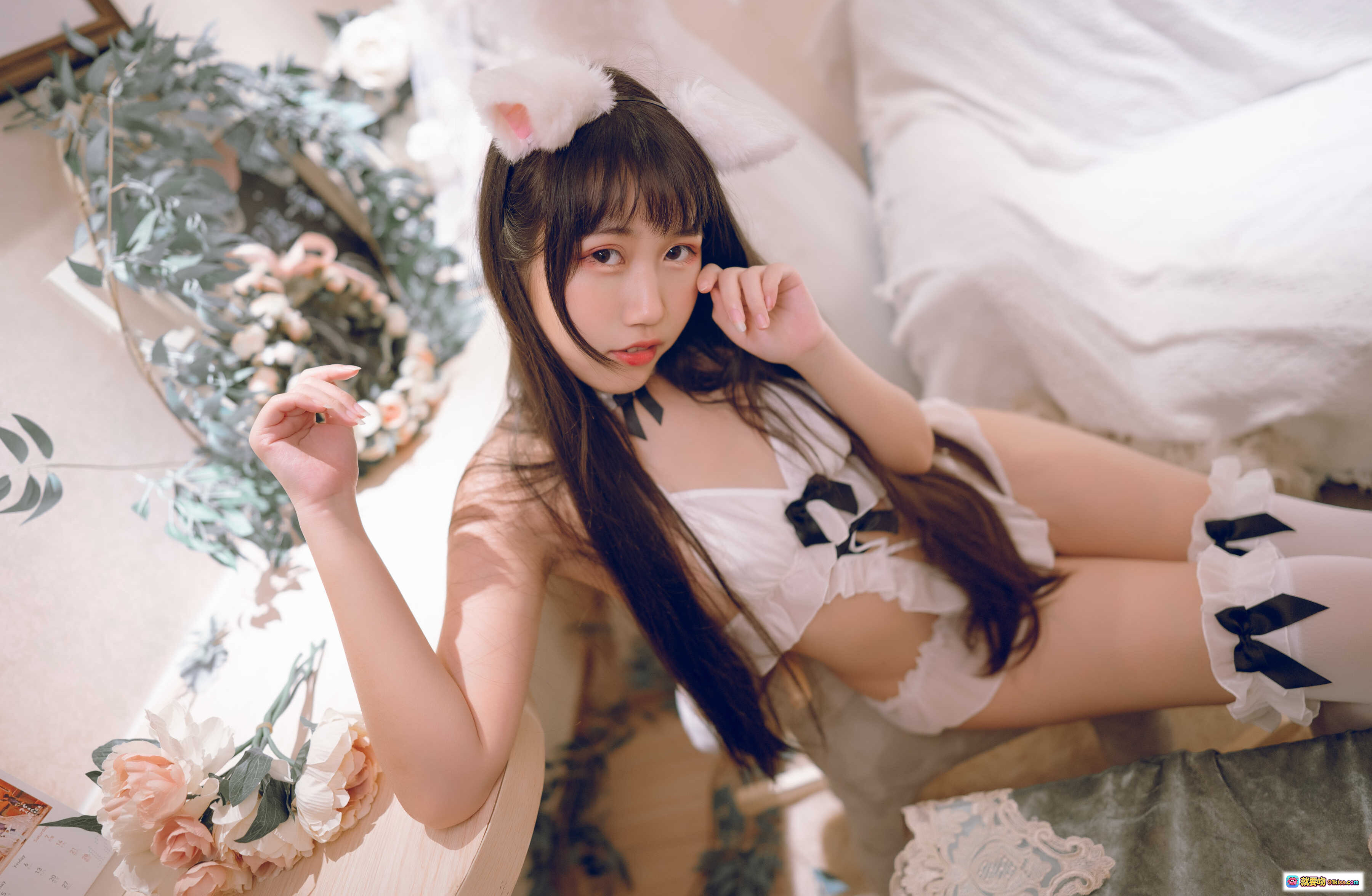 图片[1] - 不呆猫狐狸写真NO.007 | 白色蕾丝猫耳少女 | 甜美私房摄影 | 26P高清图集 | 萝莉风居家摆拍 - 就要吻