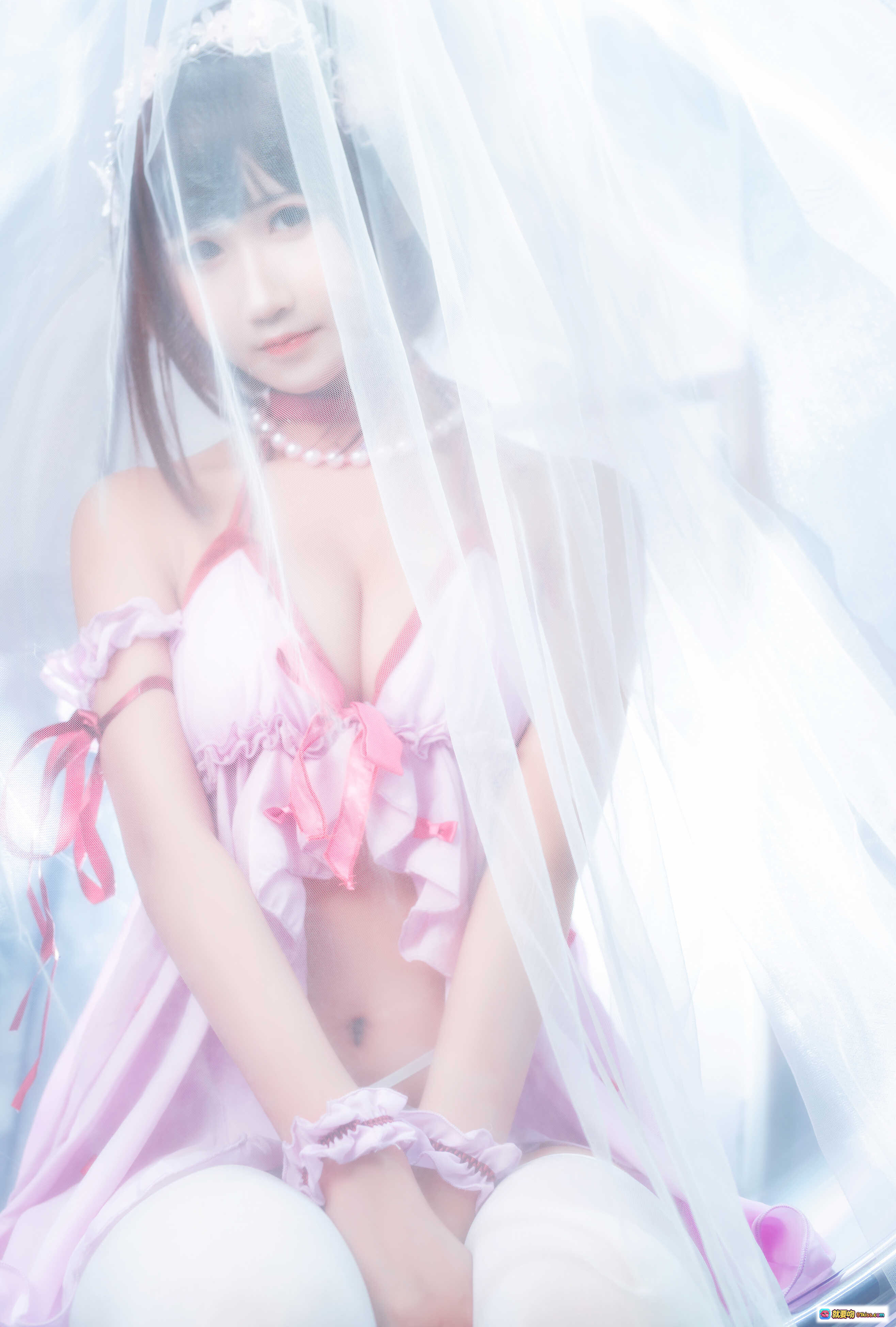 图片[7] - 加藤惠睡衣cosplay写真｜粉色蕾丝女仆装｜珍珠项链白丝美腿｜三度_69 NO.038 9P高清图集 - 就要吻