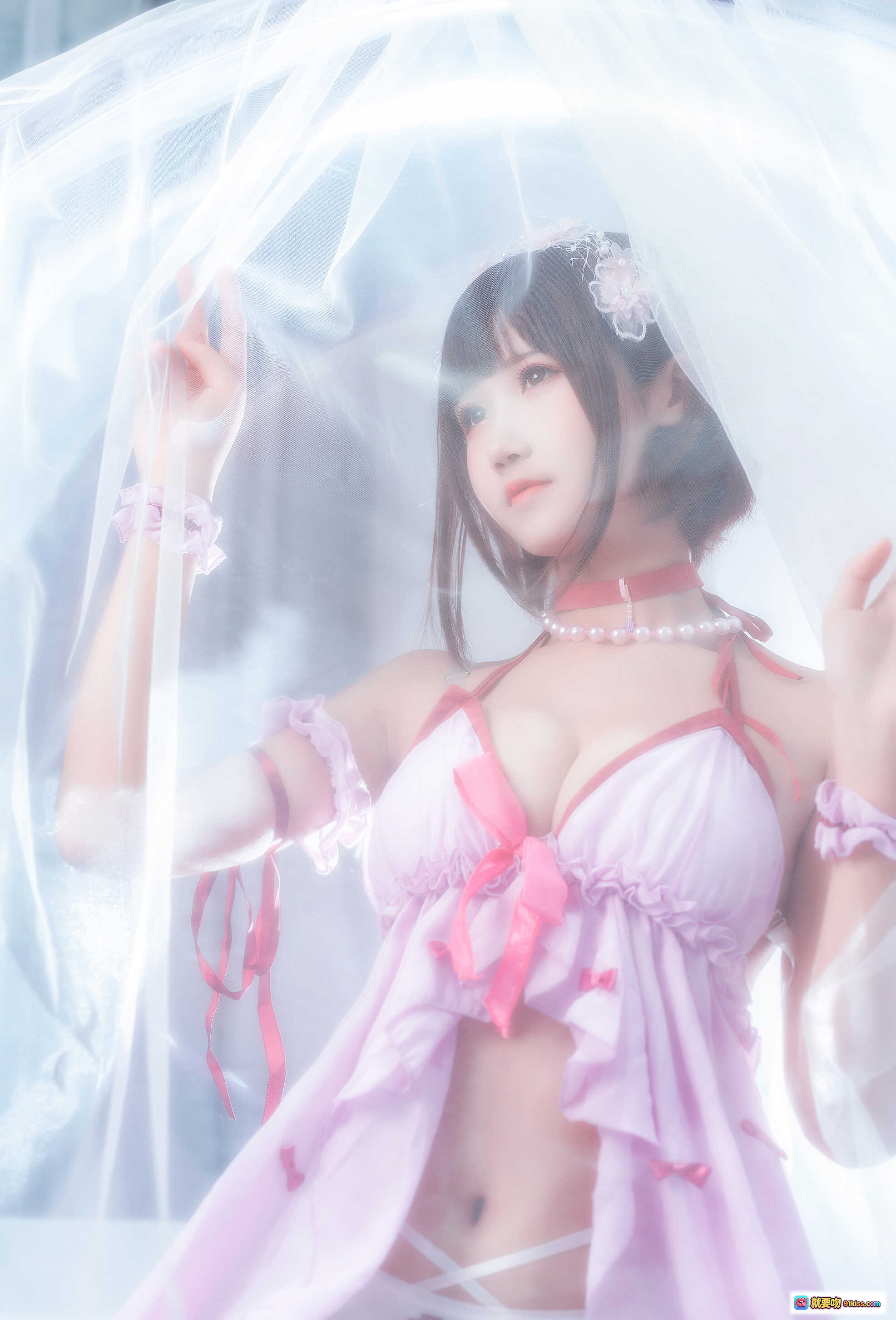 图片[6] - 加藤惠睡衣cosplay写真｜粉色蕾丝女仆装｜珍珠项链白丝美腿｜三度_69 NO.038 9P高清图集 - 就要吻
