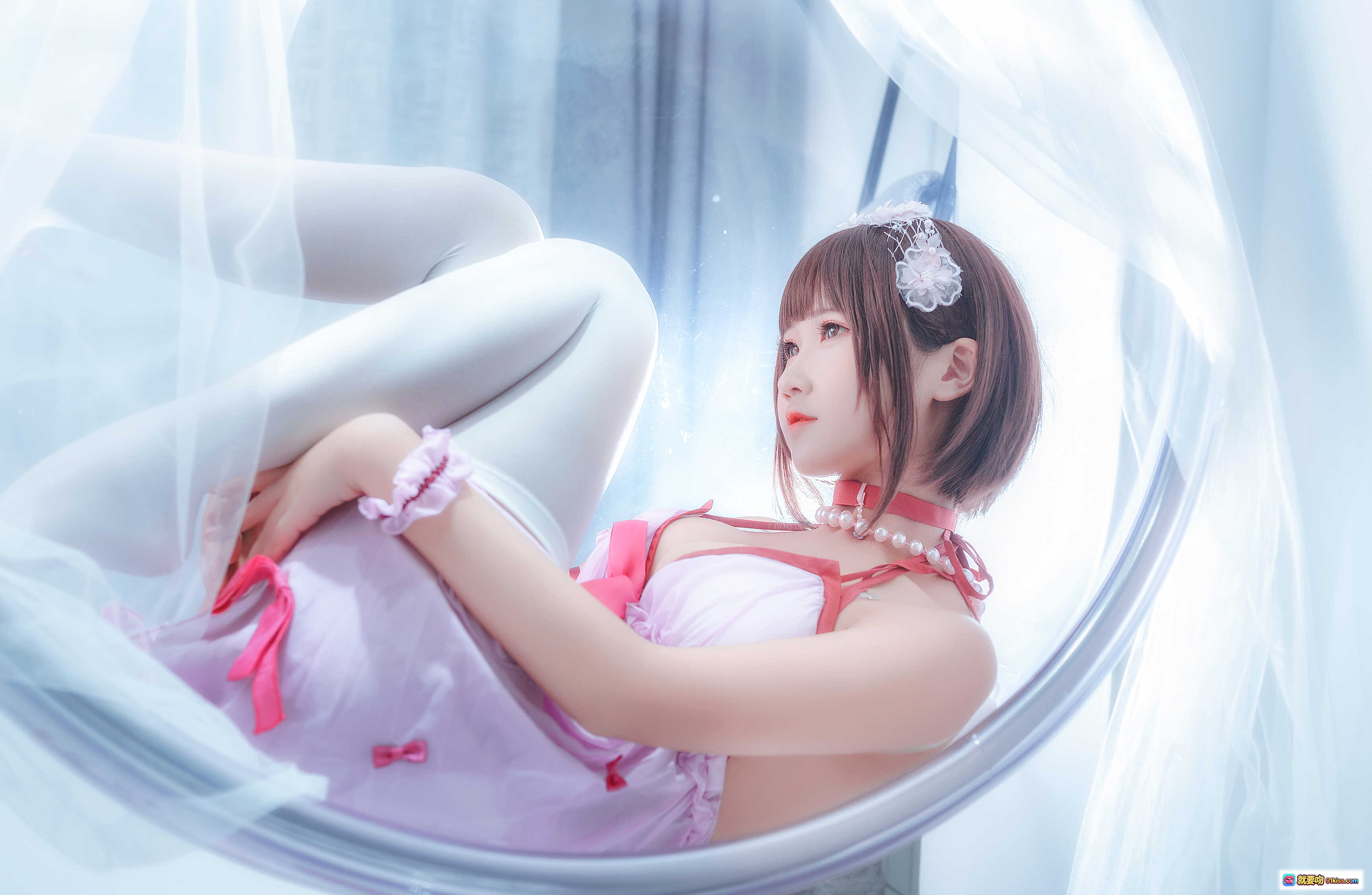 图片[9] - 加藤惠睡衣cosplay写真｜粉色蕾丝女仆装｜珍珠项链白丝美腿｜三度_69 NO.038 9P高清图集 - 就要吻