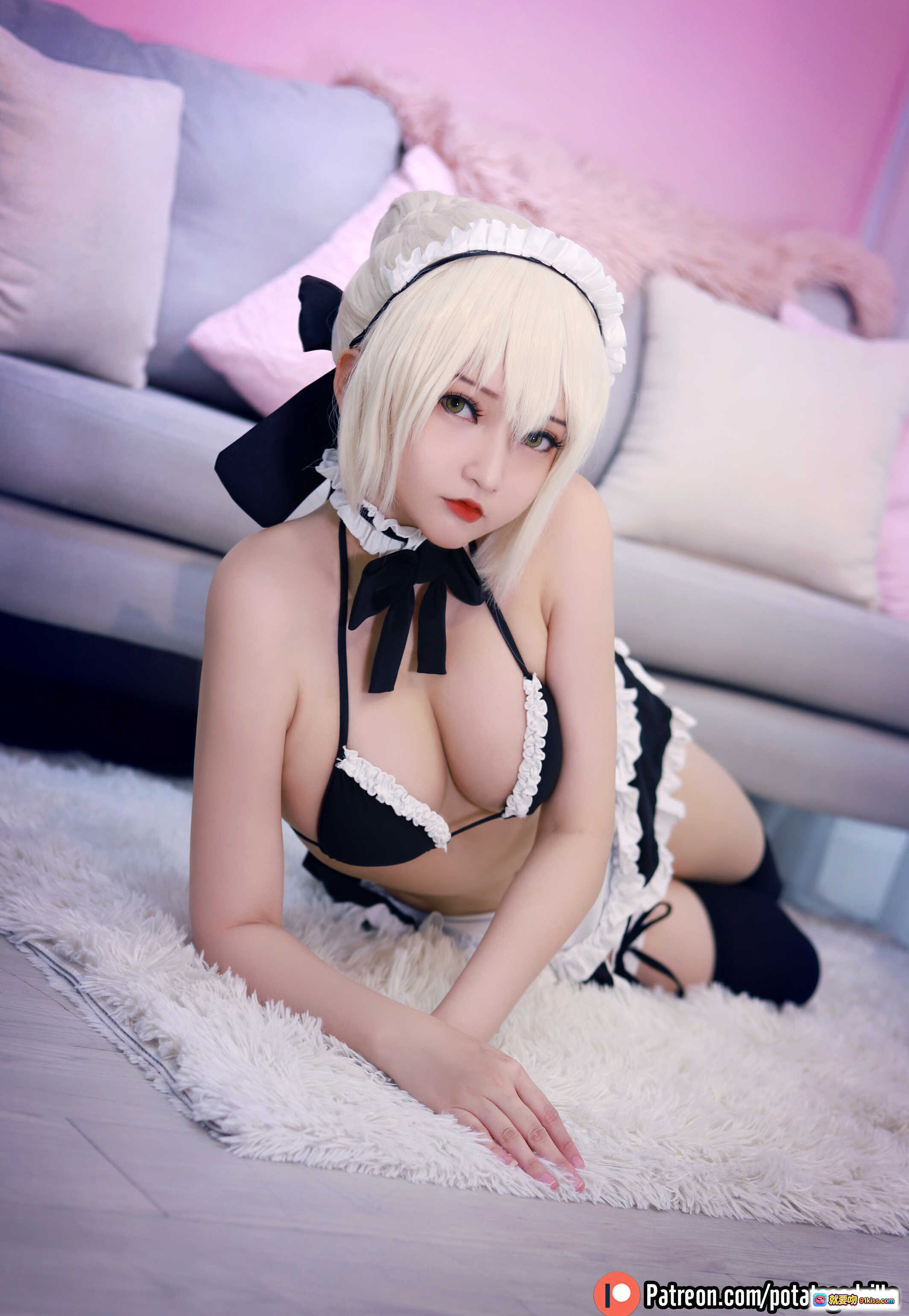 图片[3] - Potato Godzilla NO.021 Saber Alter 女仆装 Cosplay 美腿黑丝高跟 粉色房间写真 43P高清图集 - 就要吻