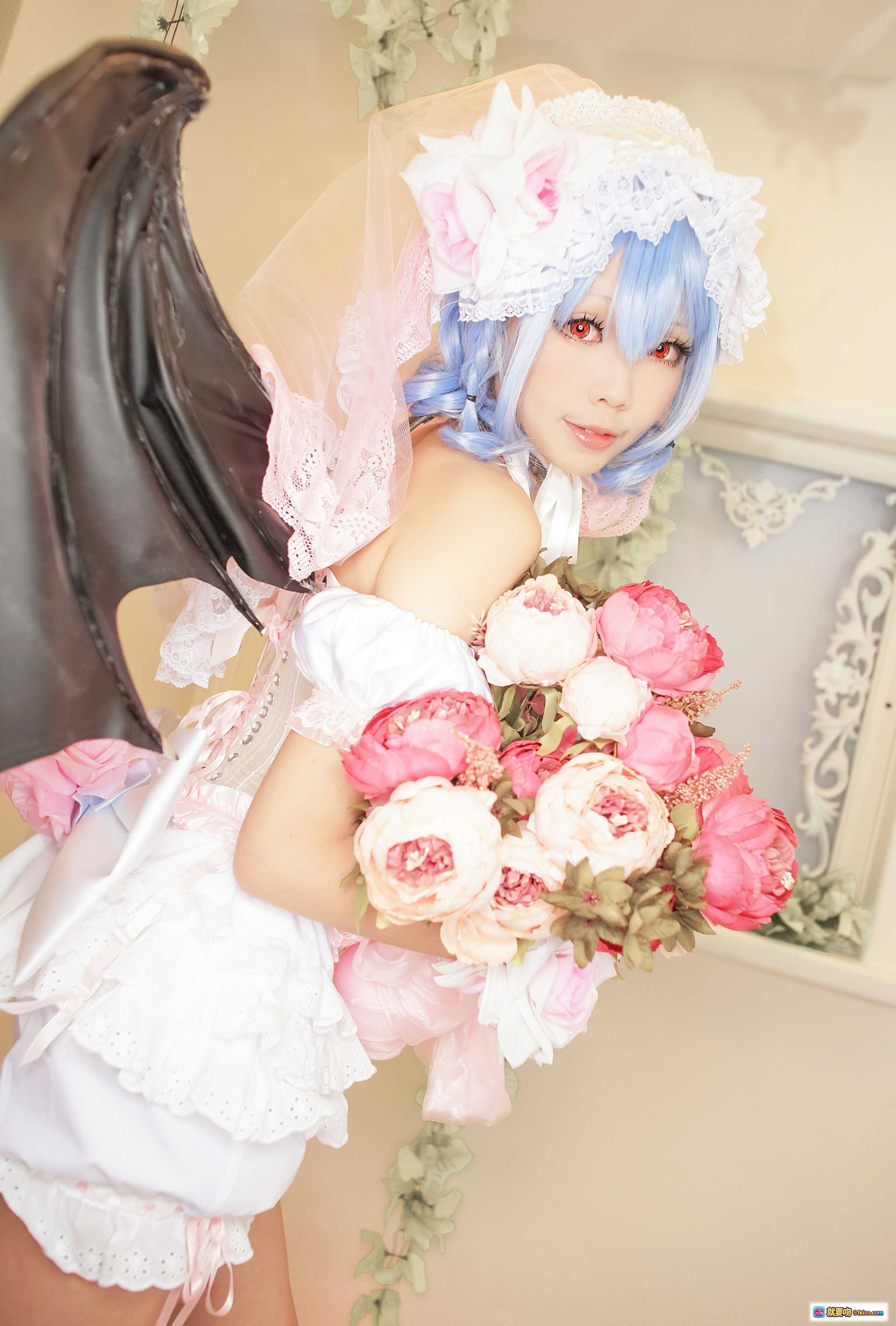 图片[2] - ElyEE子NO.056洛丽塔cosplay蓝发少女粉白蕾丝裙花海写真甜美可爱日系风格室内拍摄 - 就要吻