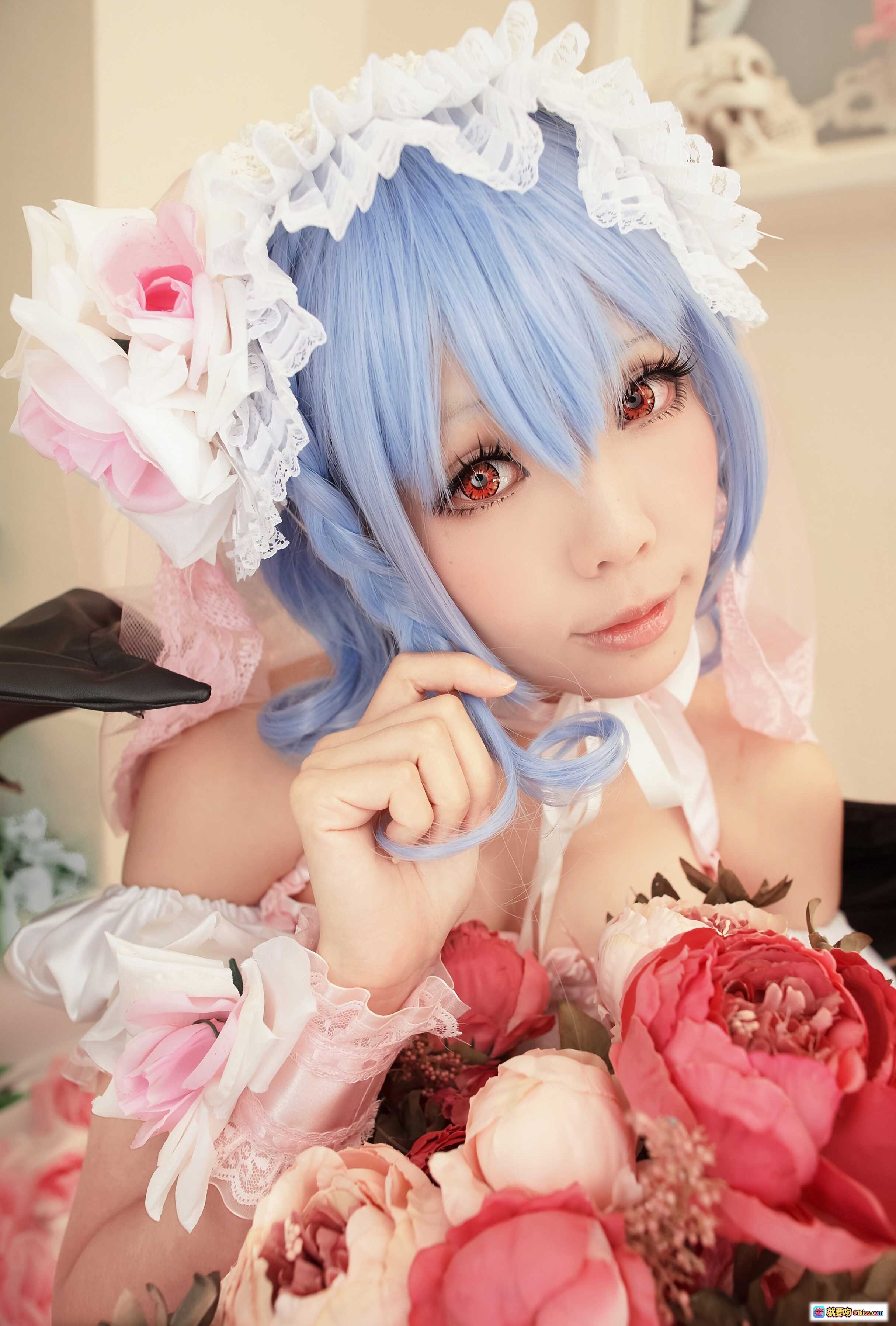 图片[10] - ElyEE子NO.056洛丽塔cosplay蓝发少女粉白蕾丝裙花海写真甜美可爱日系风格室内拍摄 - 就要吻