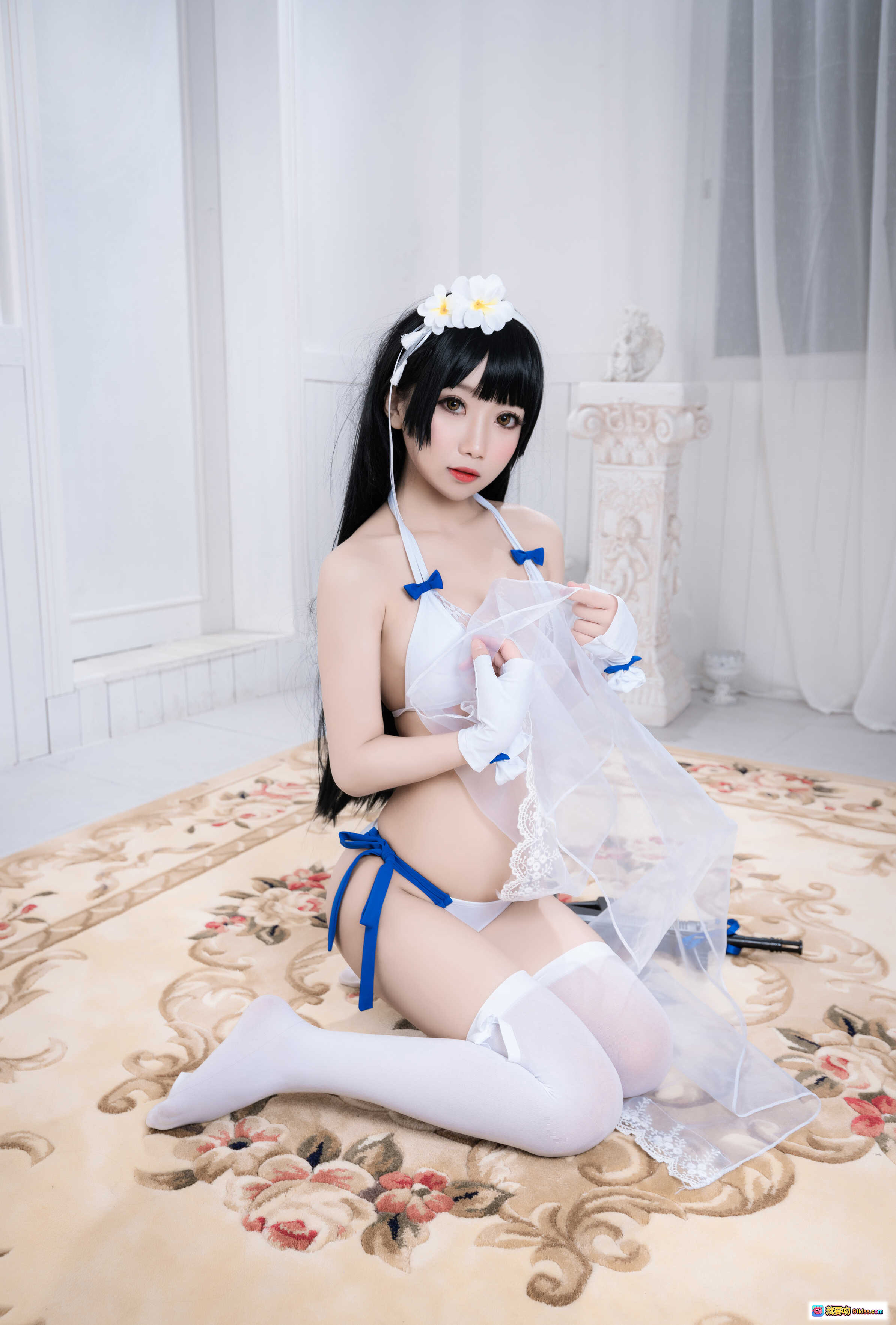 图片[5] - 鬼畜瑶NO.010少女前线cos写真 白色蕾丝女仆装 蓝色蝴蝶结 柔光室内拍摄 27P高清图集 - 就要吻