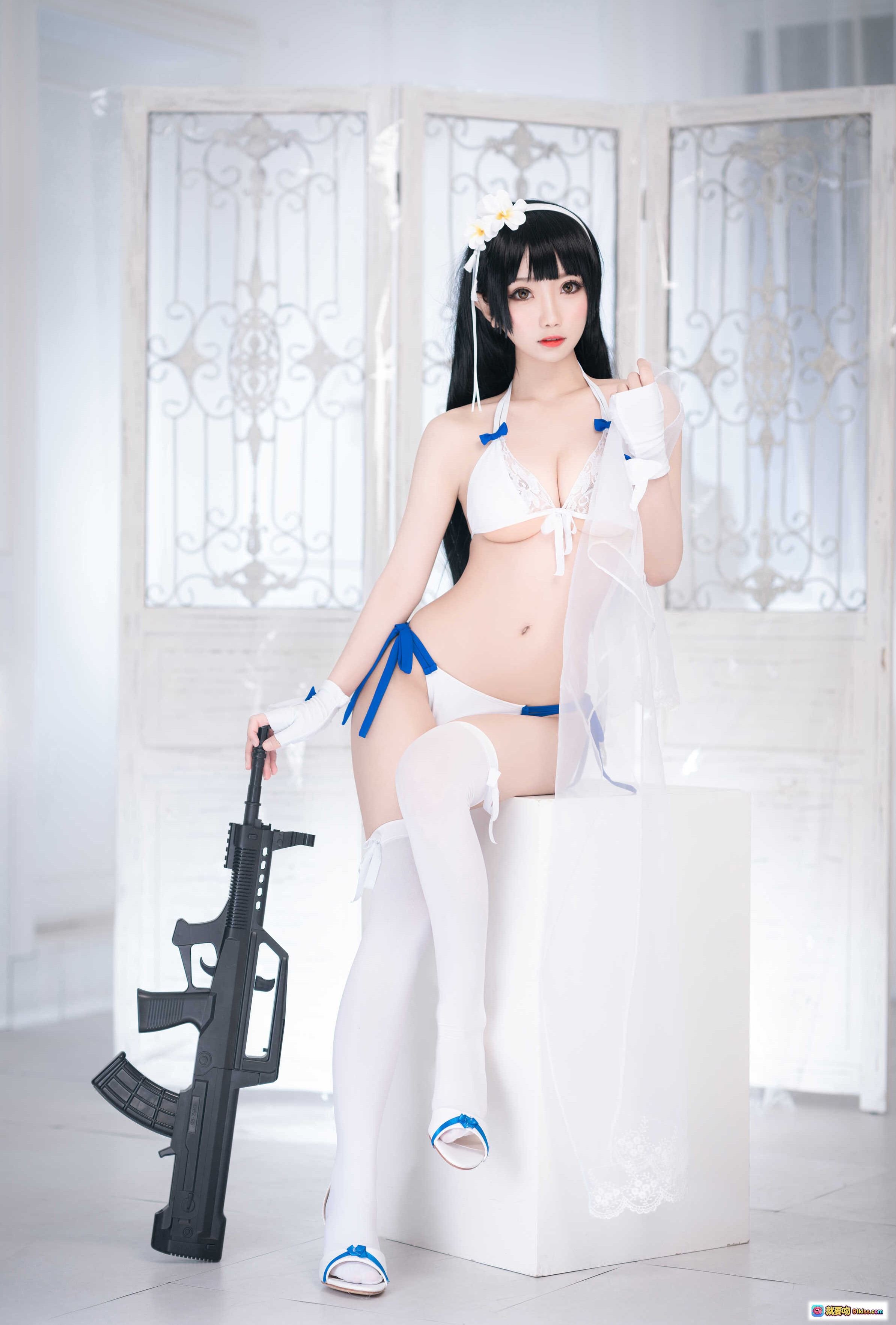 图片[8] - 鬼畜瑶NO.010少女前线cos写真 白色蕾丝女仆装 蓝色蝴蝶结 柔光室内拍摄 27P高清图集 - 就要吻