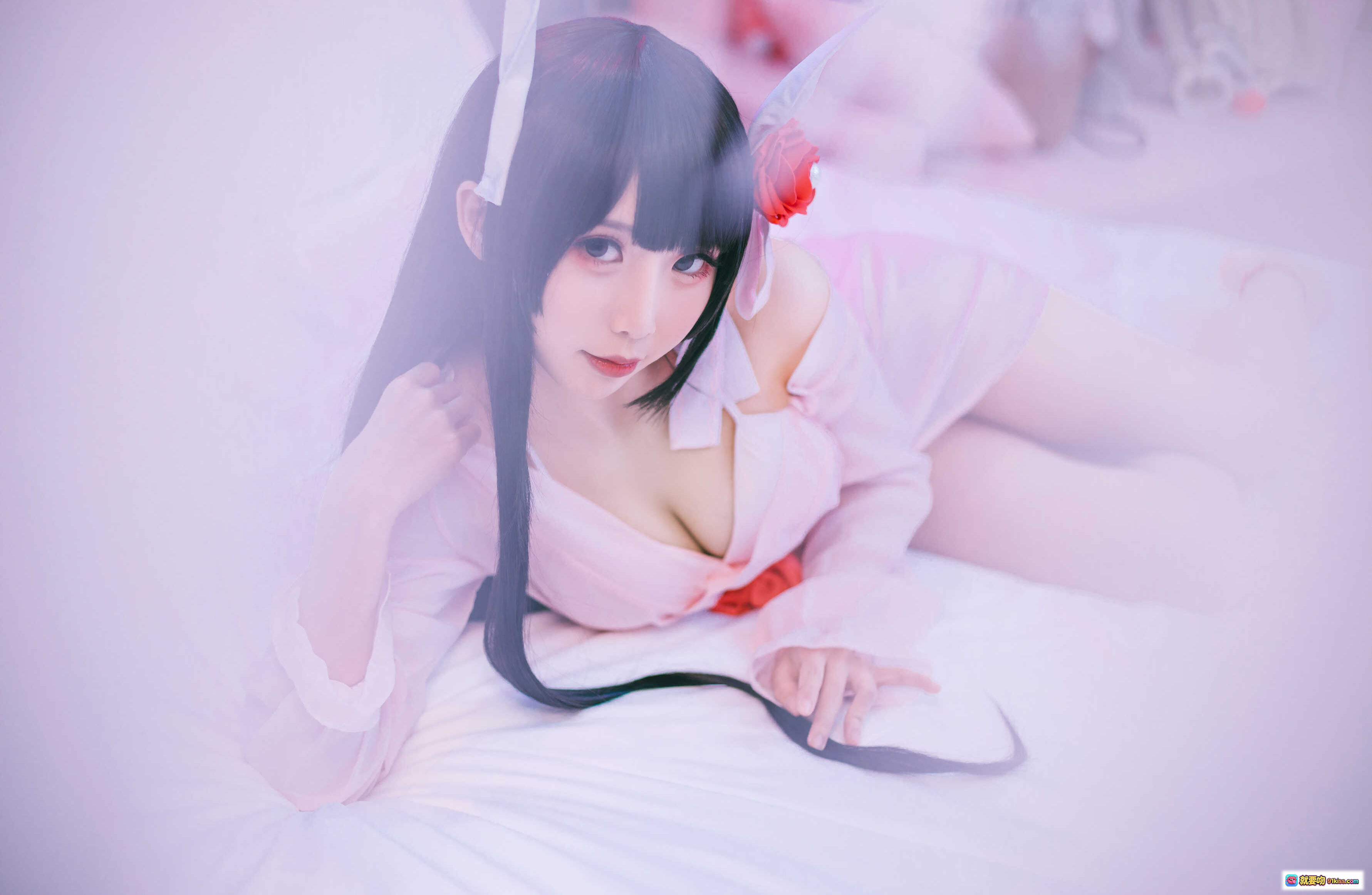 图片[10] - 面饼仙儿NO.060鲟睡衣写真 甜美少女粉系薄纱内衣床上躺姿美腿特写 17P高清图集 - 就要吻