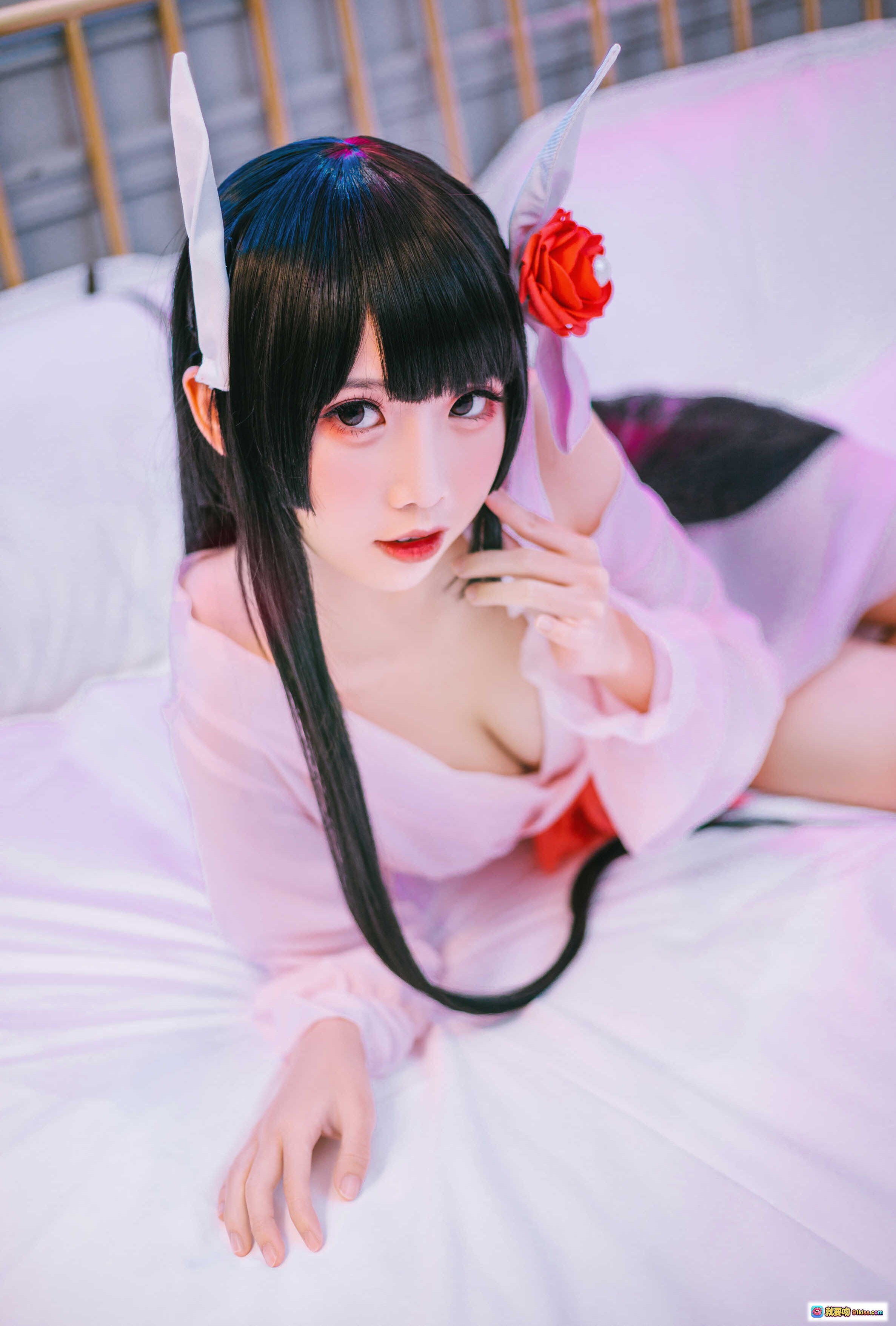 图片[9] - 面饼仙儿NO.060鲟睡衣写真 甜美少女粉系薄纱内衣床上躺姿美腿特写 17P高清图集 - 就要吻