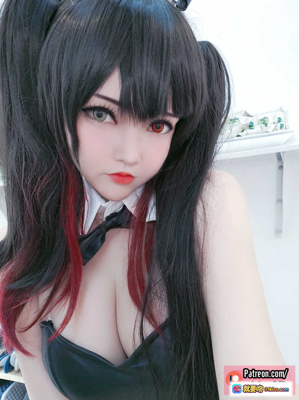 图片[10] - Potato Godzilla NO.014 Kurumi Tokisaki Bunny Girl Cosplay 黑色兔女郎紧身衣+渔网袜+兔耳兔尾+粉色房间写真 35P高清图集 - 就要吻