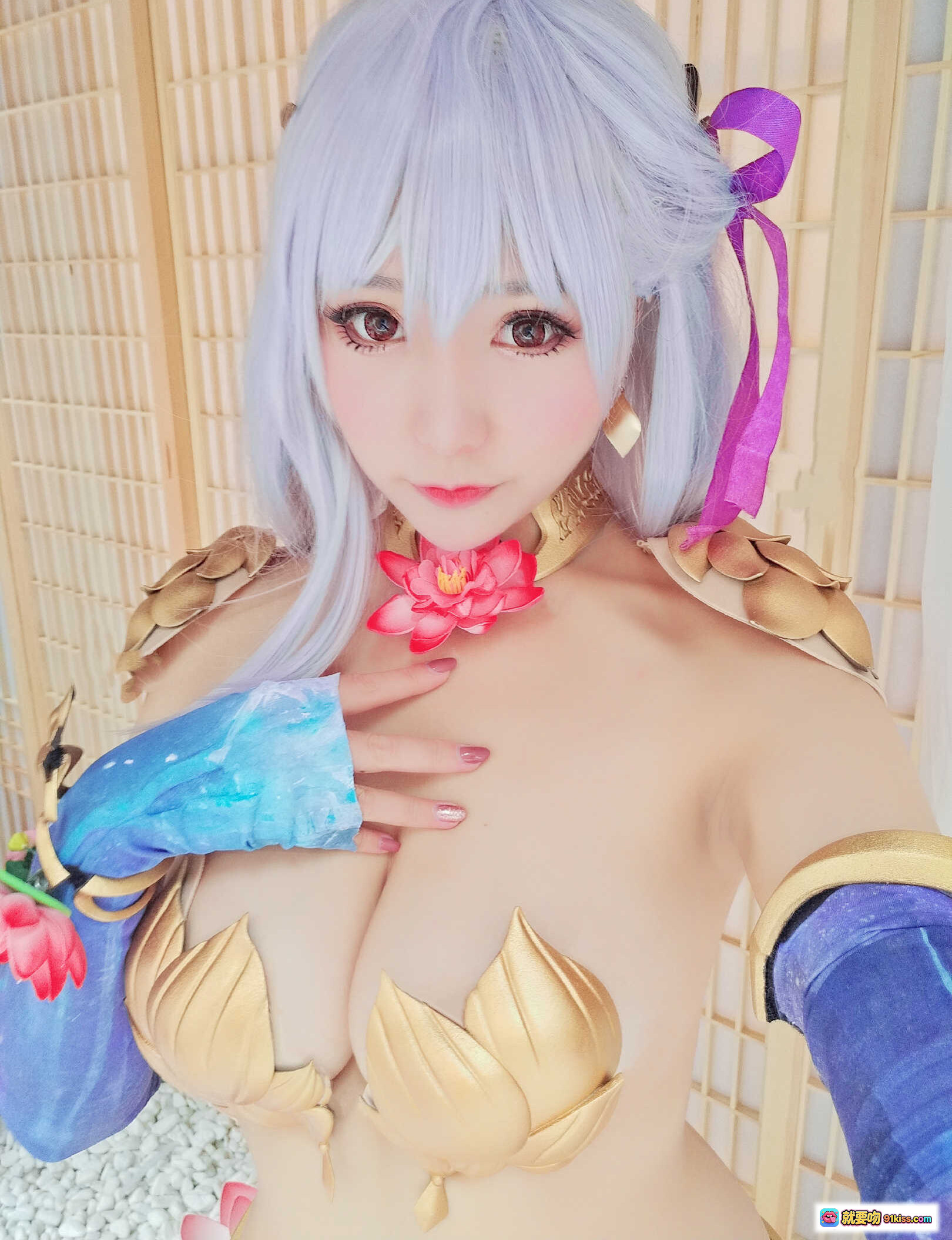 图片[3] - 三刀刀miido NO.012 伽摩 Cosplay 紫发莲花主题 和风场景 精致妆容 金色装饰 蓝紫长袖 9P高清图集 - 就要吻