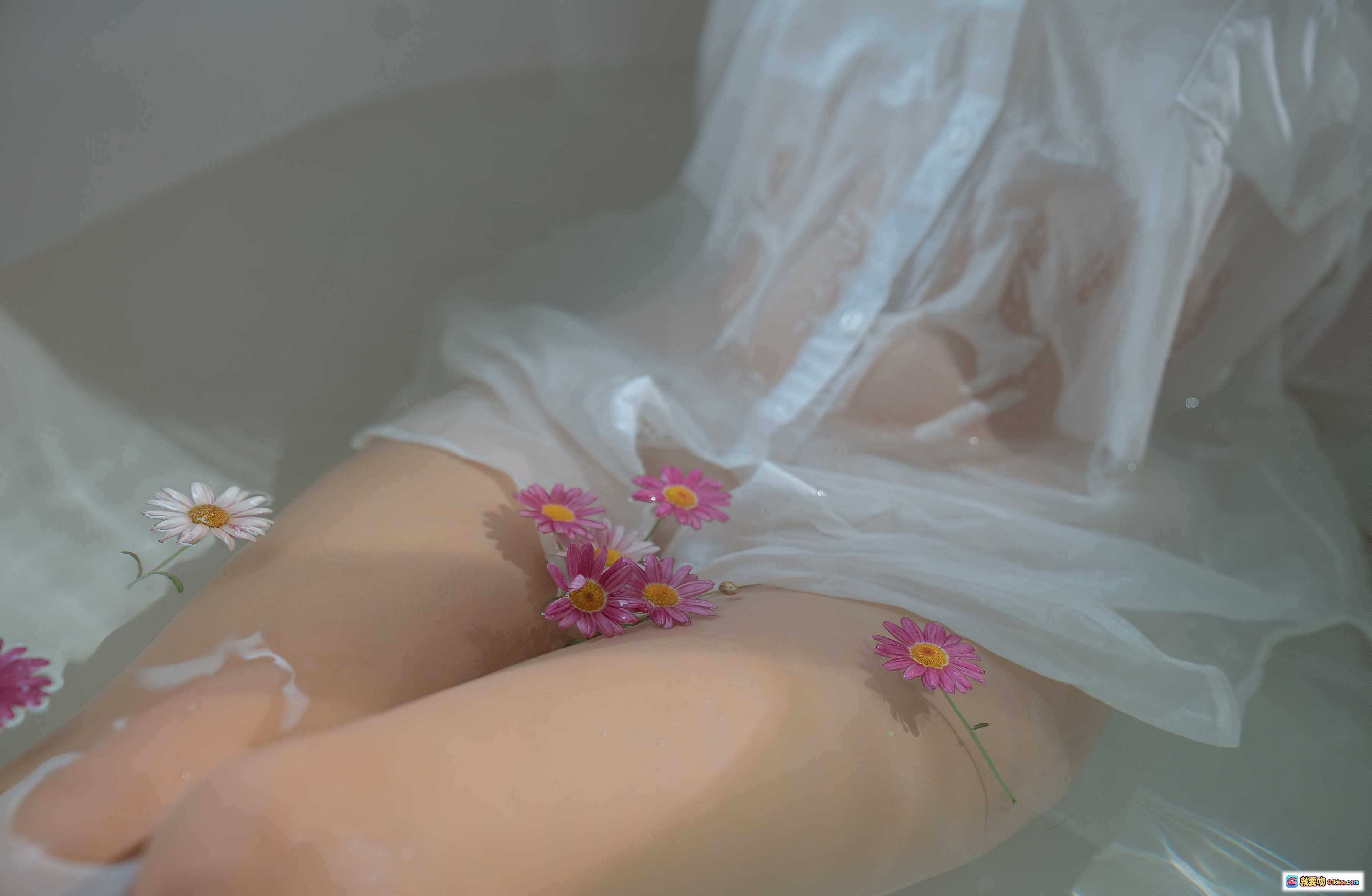 图片[10] - 萌芽儿o0 NO.013 浴缸写真 白色蕾丝内衣 粉色雏菊点缀 清新性感私房照 72P高清图集 - 就要吻