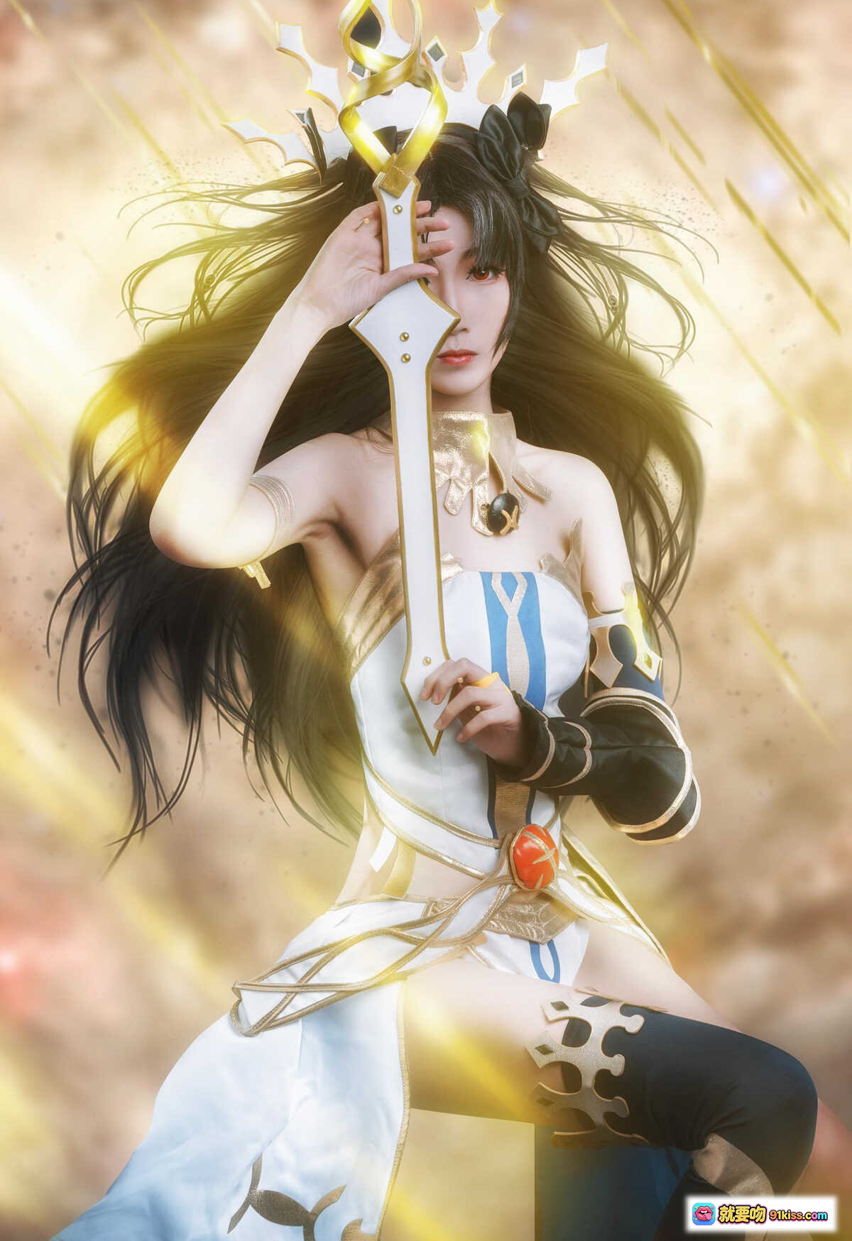图片[4] - 妖君白研cos FATE美少女弓凛 NO.11 FGO角色扮演 精致头冠发光球体暗黑背景写真 - 就要吻