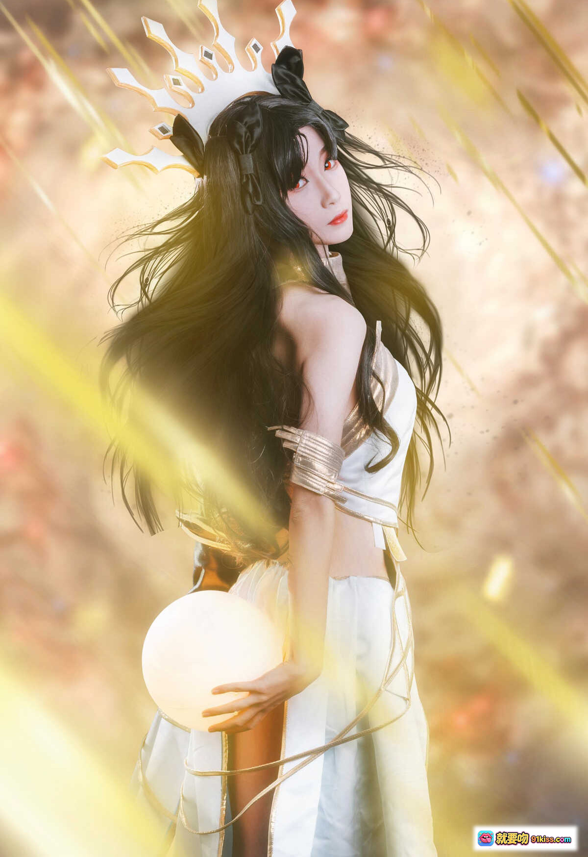 图片[2] - 妖君白研cos FATE美少女弓凛 NO.11 FGO角色扮演 精致头冠发光球体暗黑背景写真 - 就要吻