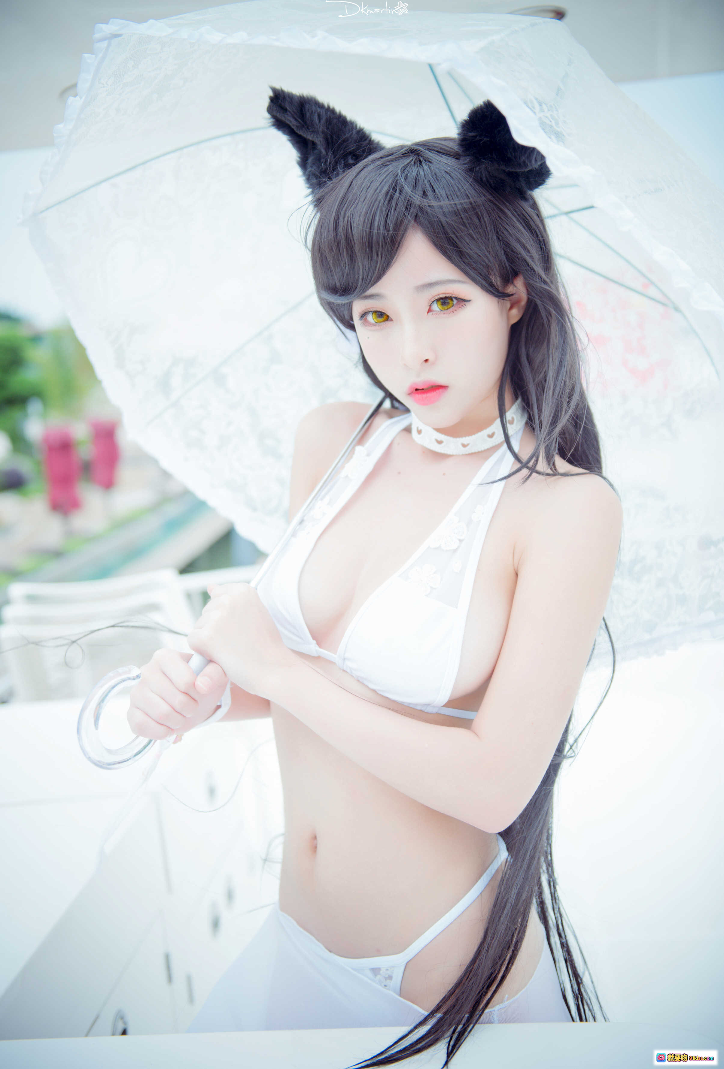 图片[8] - 清水由乃爱宕泳装Ver cosplay写真 | 白色比基尼猫耳长发湖边美少女摄影集 - 就要吻