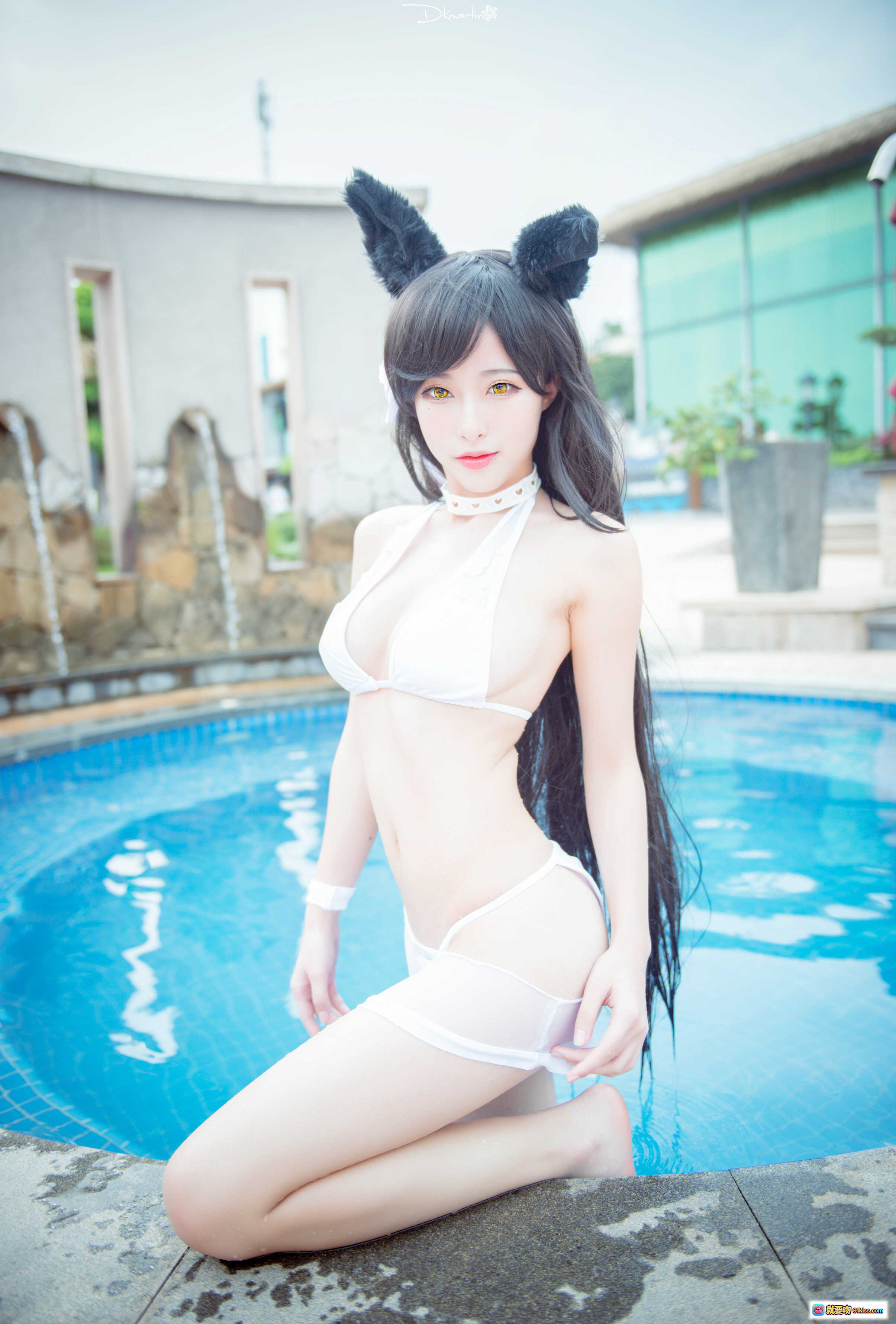图片[5] - 清水由乃爱宕泳装Ver cosplay写真 | 白色比基尼猫耳长发湖边美少女摄影集 - 就要吻