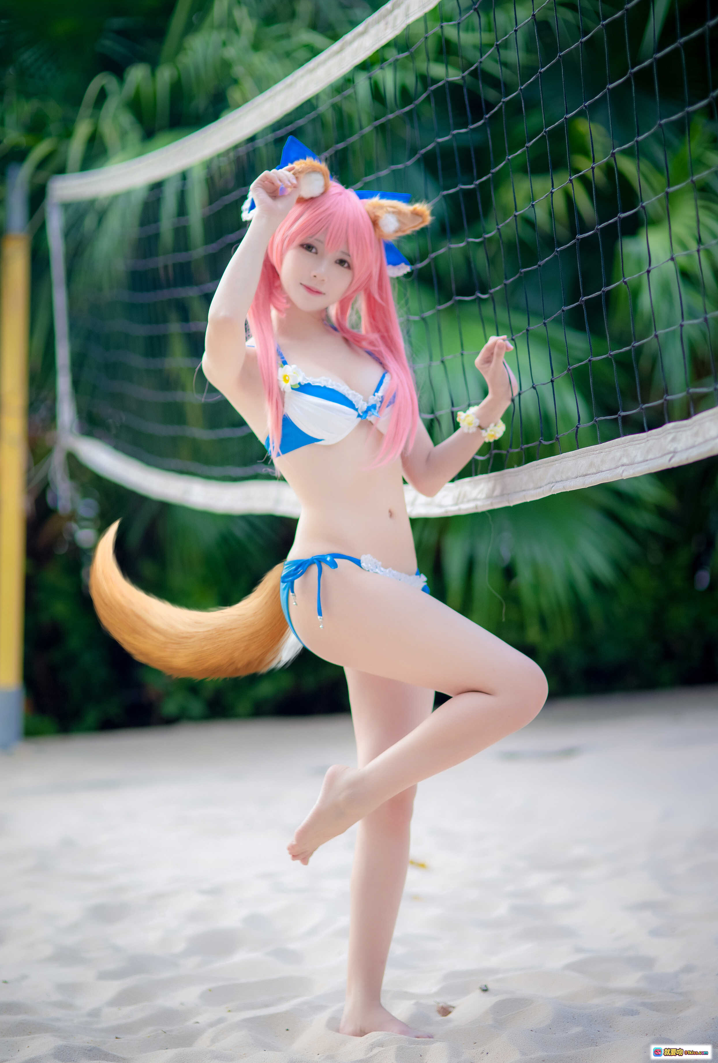 图片[3] - 鳗鱼霏儿NO.075玉藻前泳装写真｜蓝白比基尼沙滩美腿性感COSPLAY摄影图集 - 就要吻