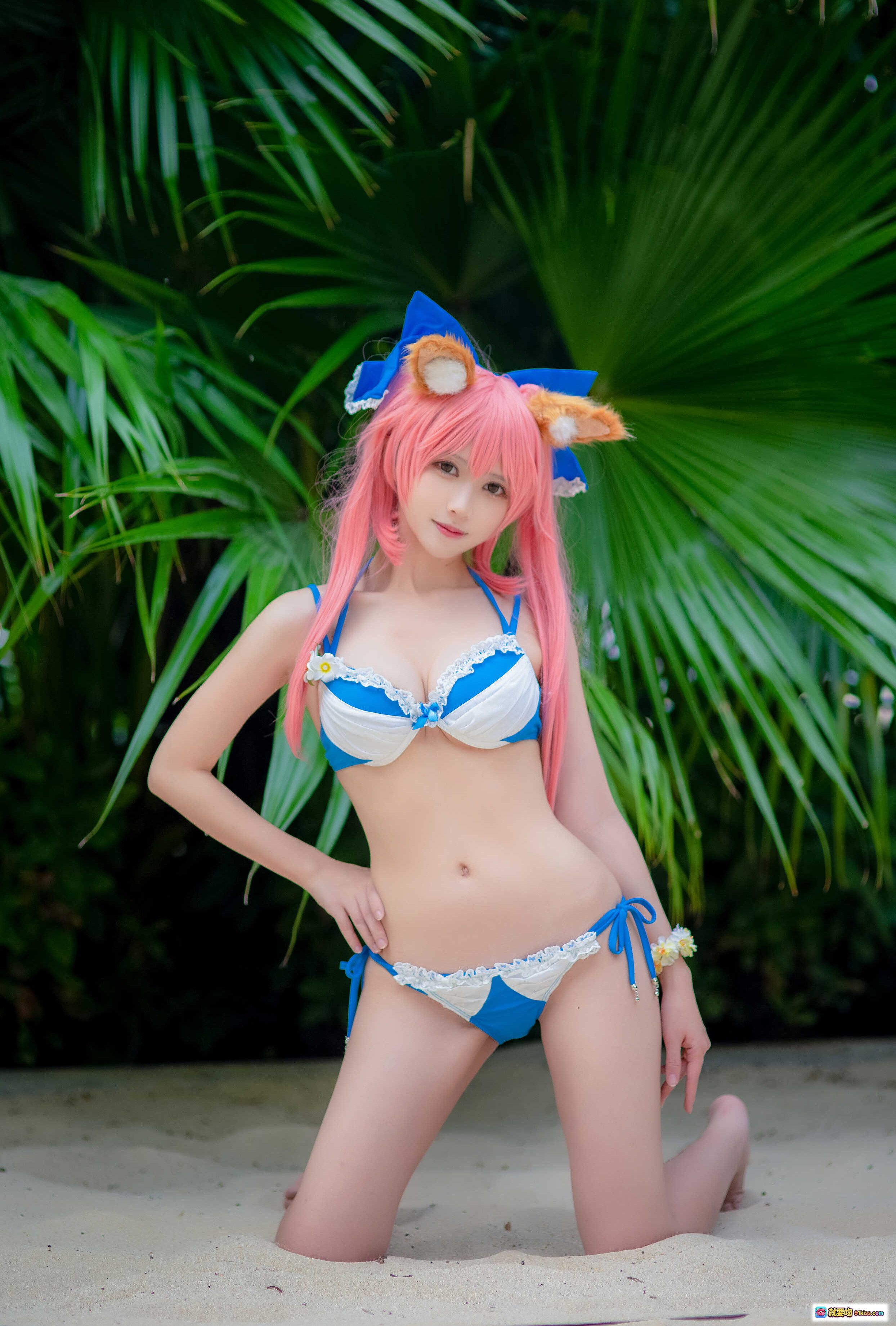 图片[8] - 鳗鱼霏儿NO.075玉藻前泳装写真｜蓝白比基尼沙滩美腿性感COSPLAY摄影图集 - 就要吻